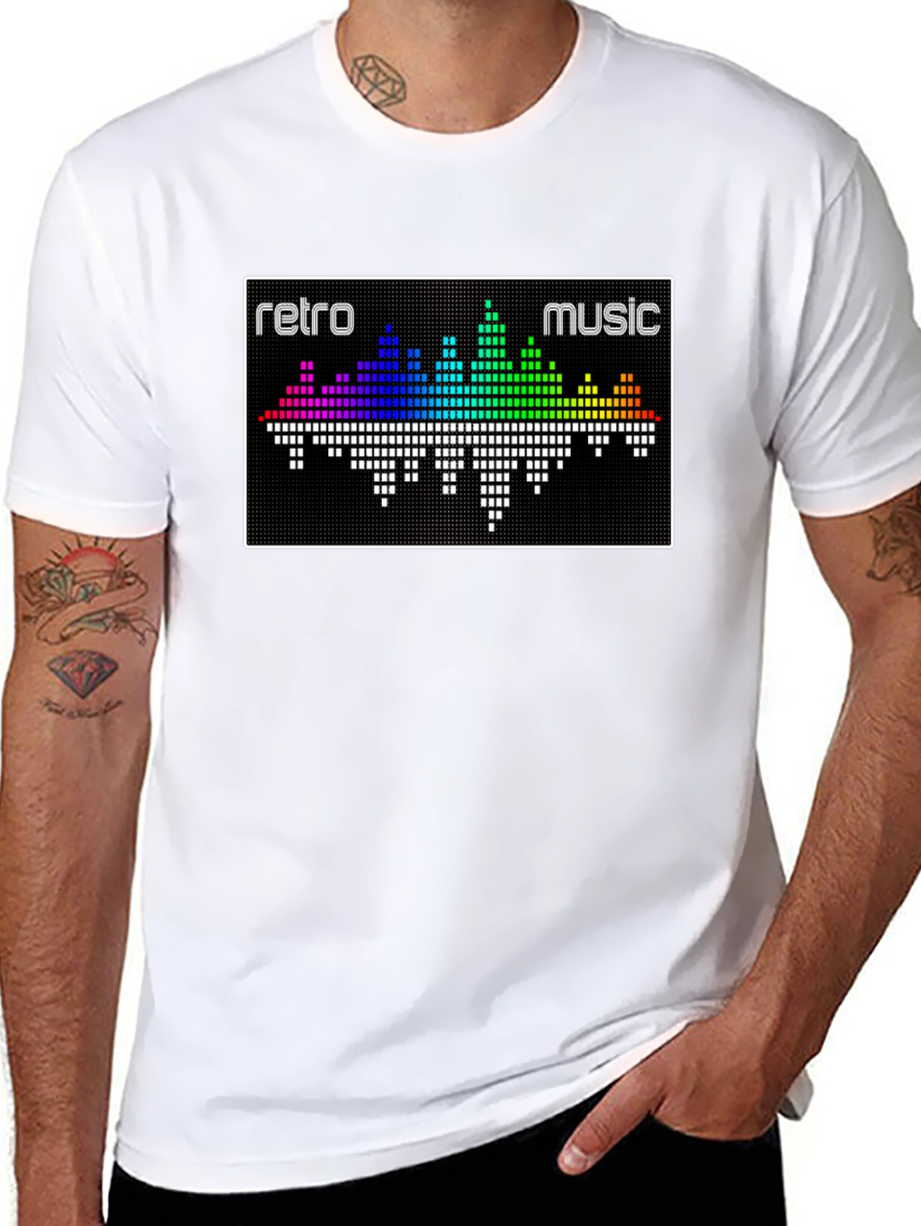 Retro Music Graphic T-Shirt - Pixelated Equalizer Design