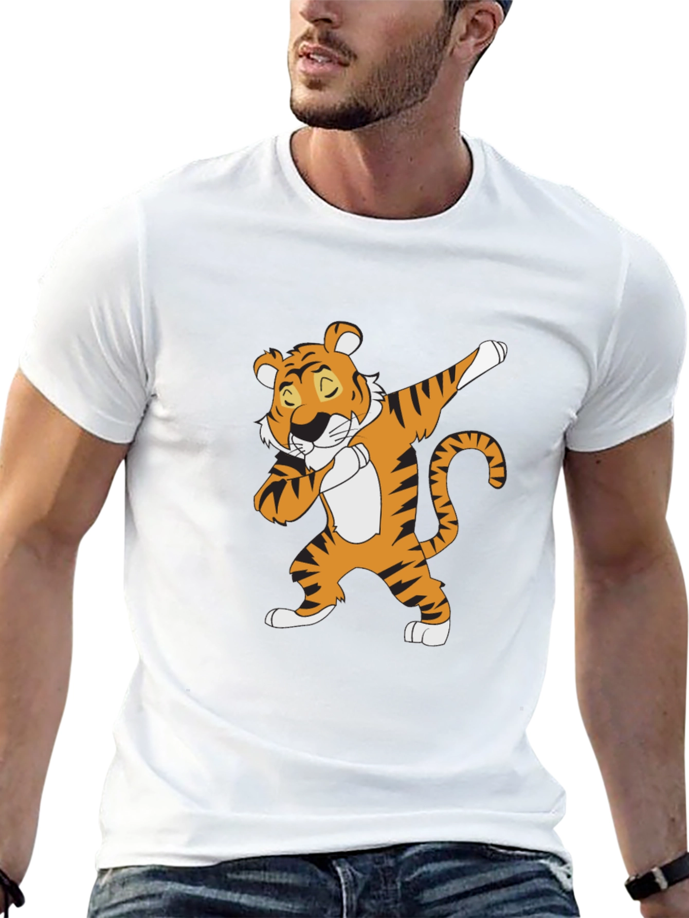 Dabbing Tiger Graphic Tee - Black Cotton T-Shirt