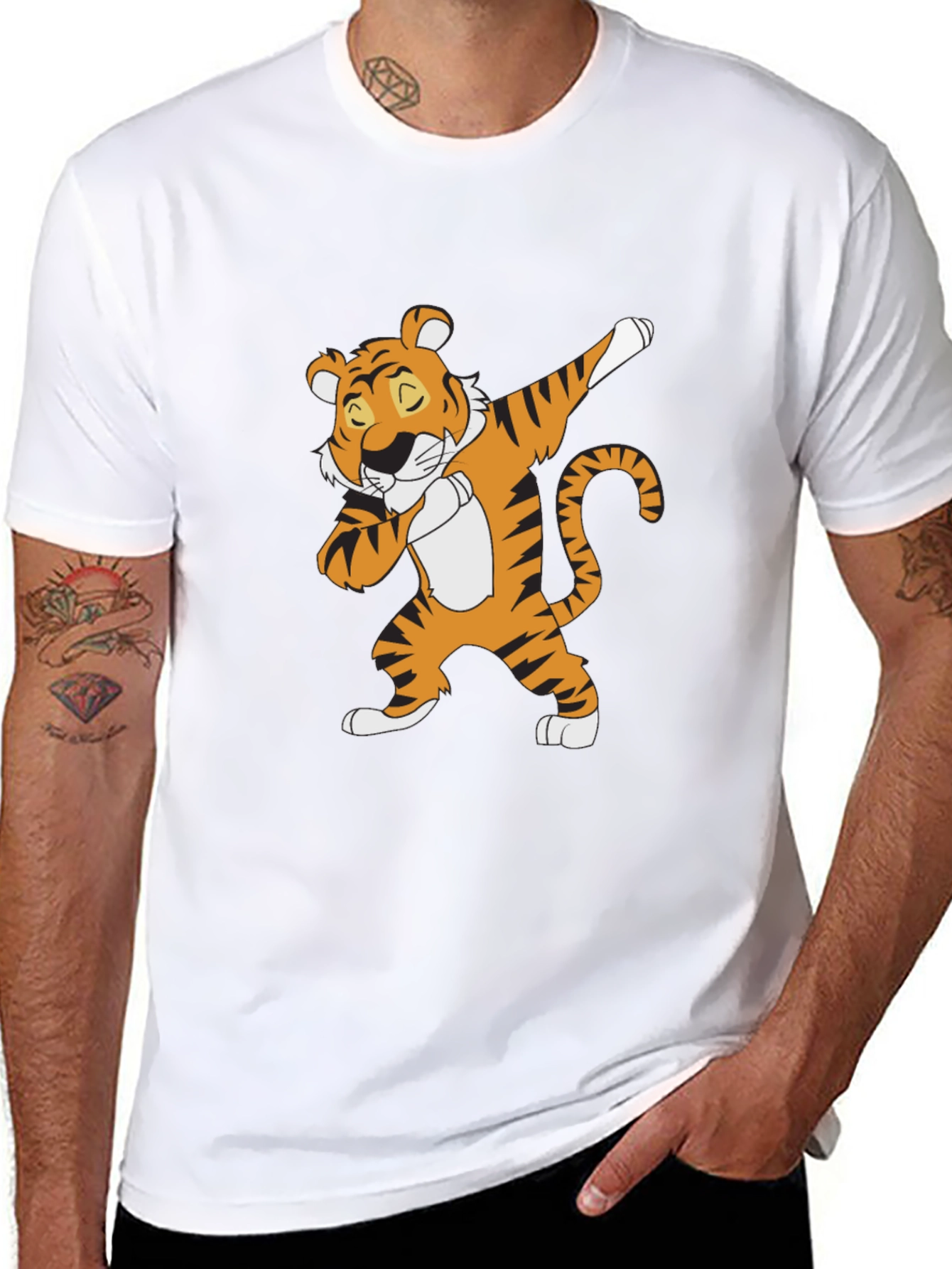Dabbing Tiger Graphic Tee - Black Cotton T-Shirt