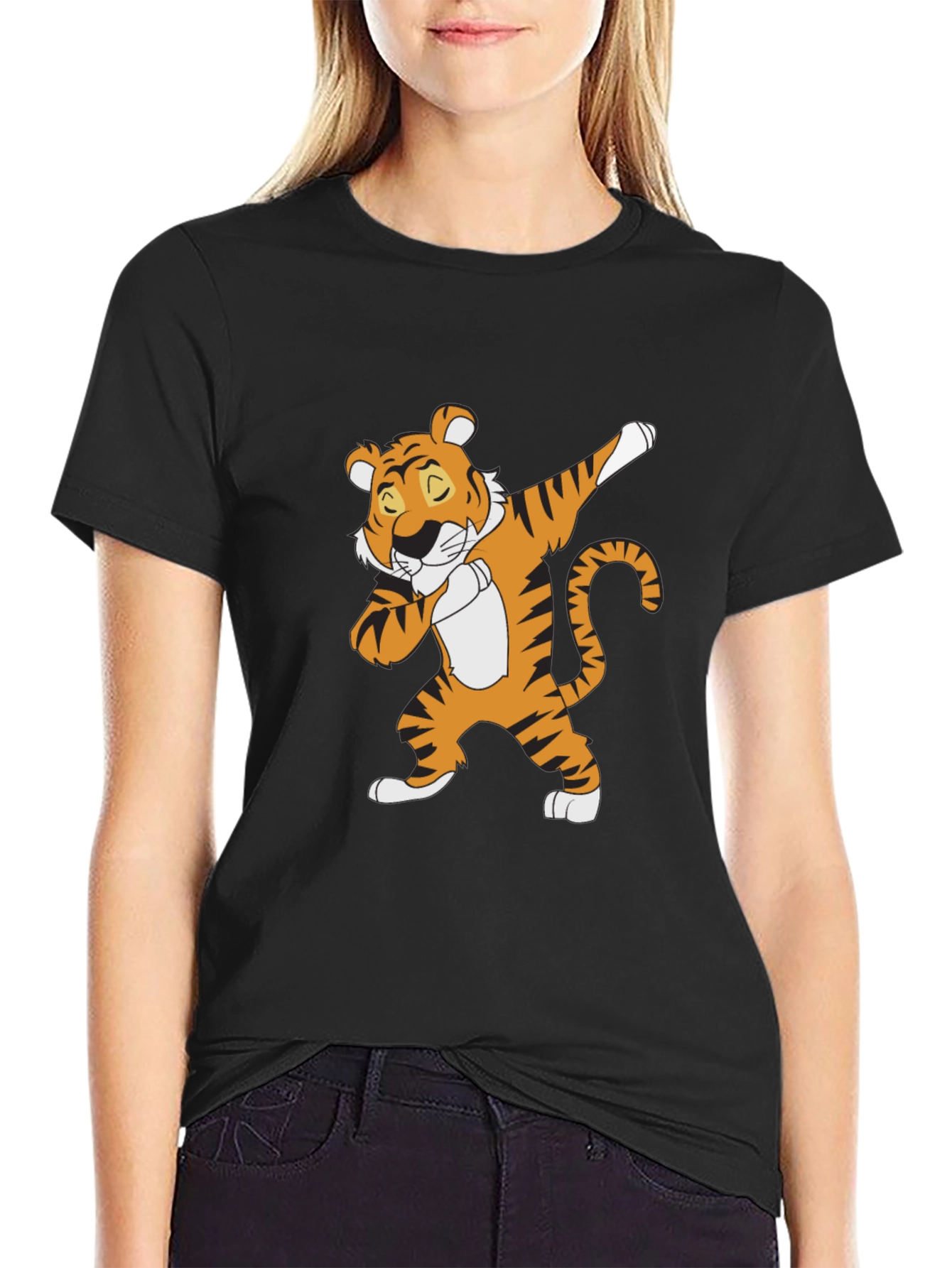 Dabbing Tiger Graphic Tee - Black Cotton T-Shirt