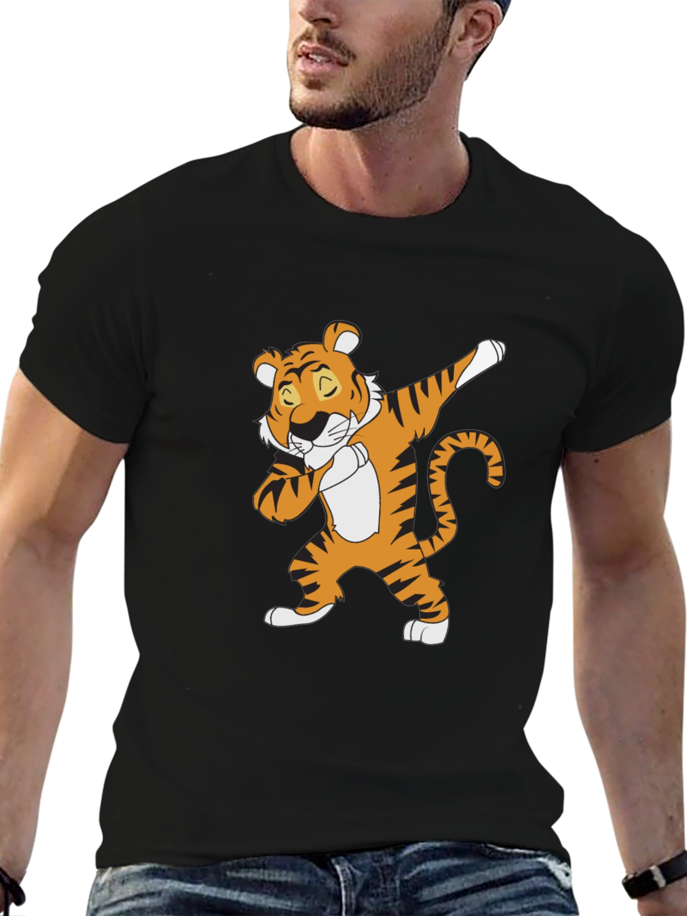 Dabbing Tiger Graphic Tee - Black Cotton T-Shirt