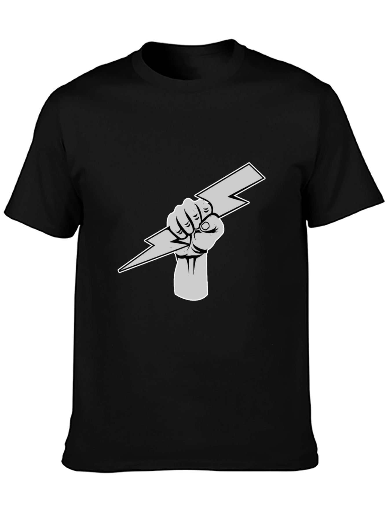 Lightning Bolt Fist Graphic Tee - Black Cotton Shirt