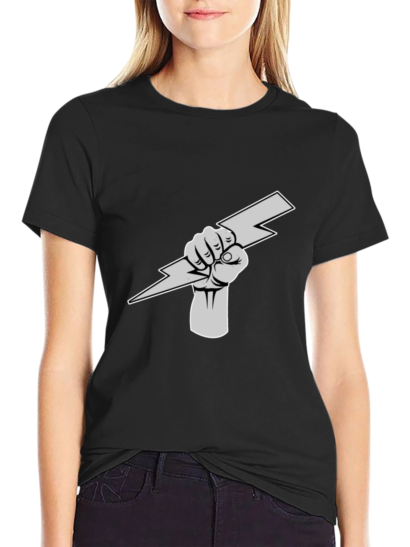 Lightning Bolt Fist Graphic Tee - Black Cotton Shirt