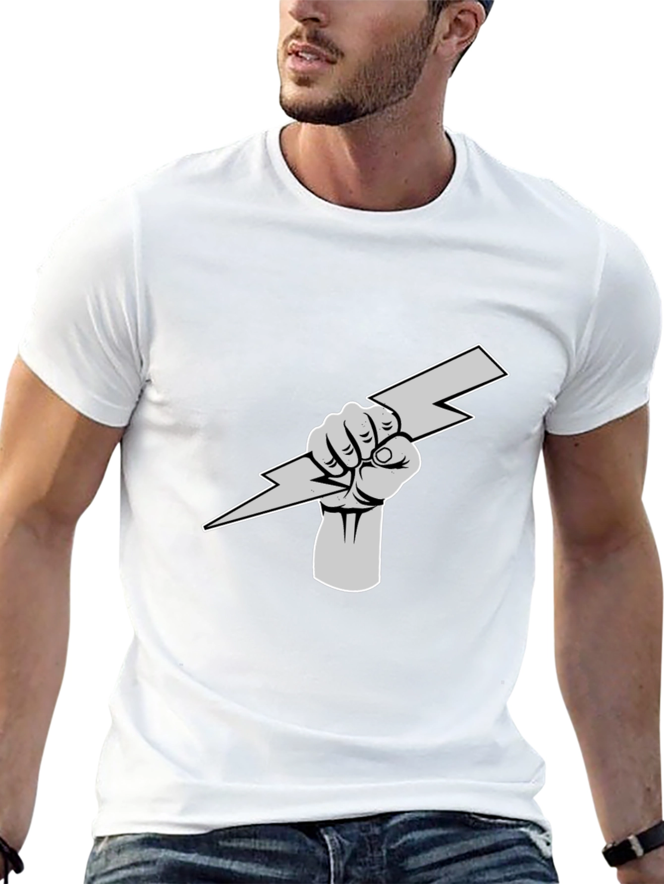 Lightning Bolt Fist Graphic Tee - Black Cotton Shirt