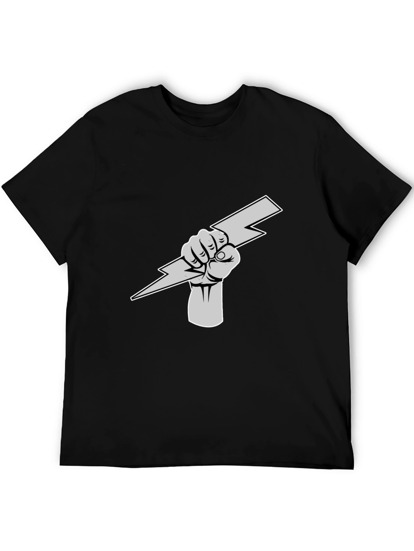 Lightning Bolt Fist Graphic Tee - Black Cotton Shirt