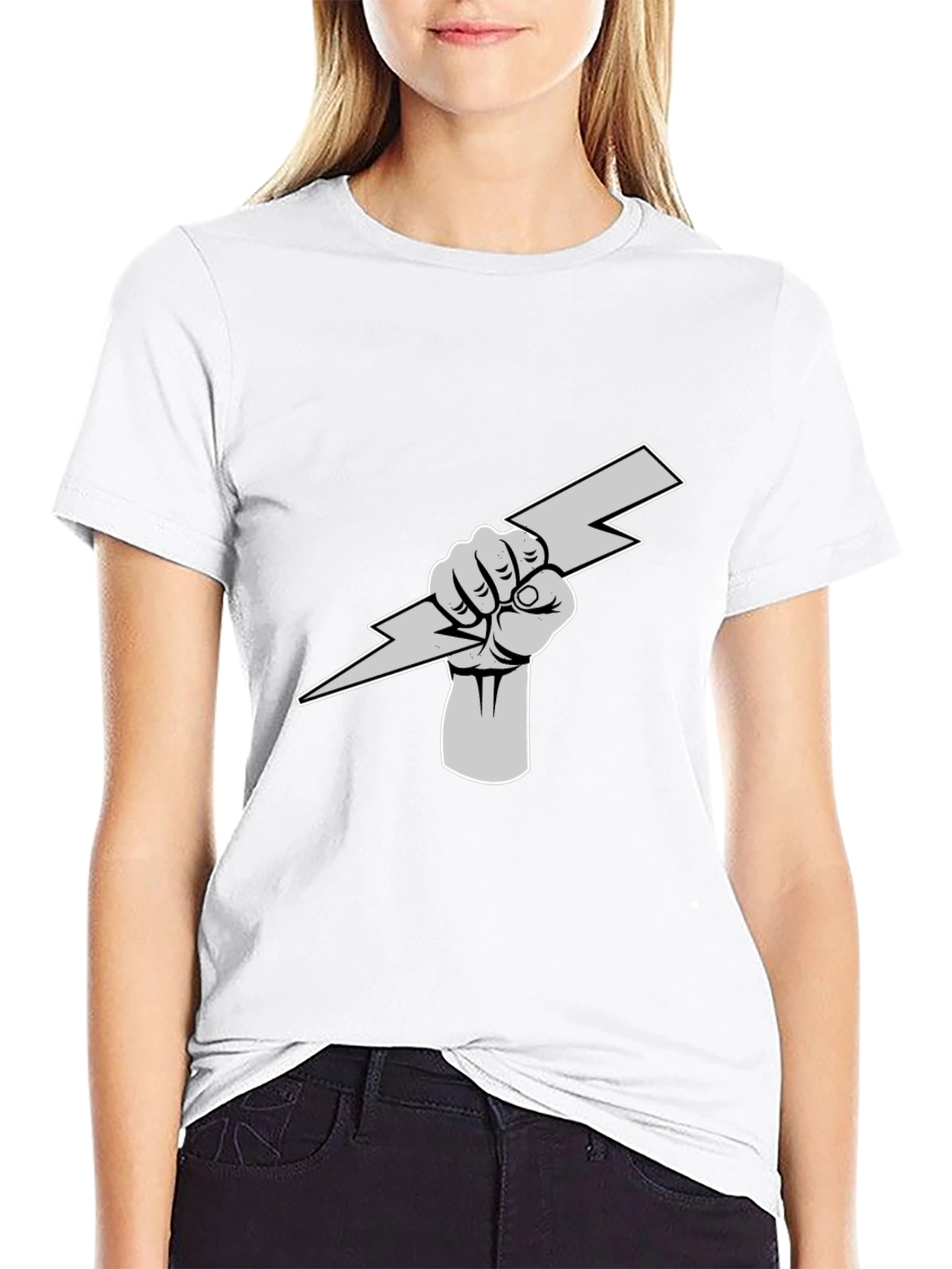 Lightning Bolt Fist Graphic Tee - Black Cotton Shirt