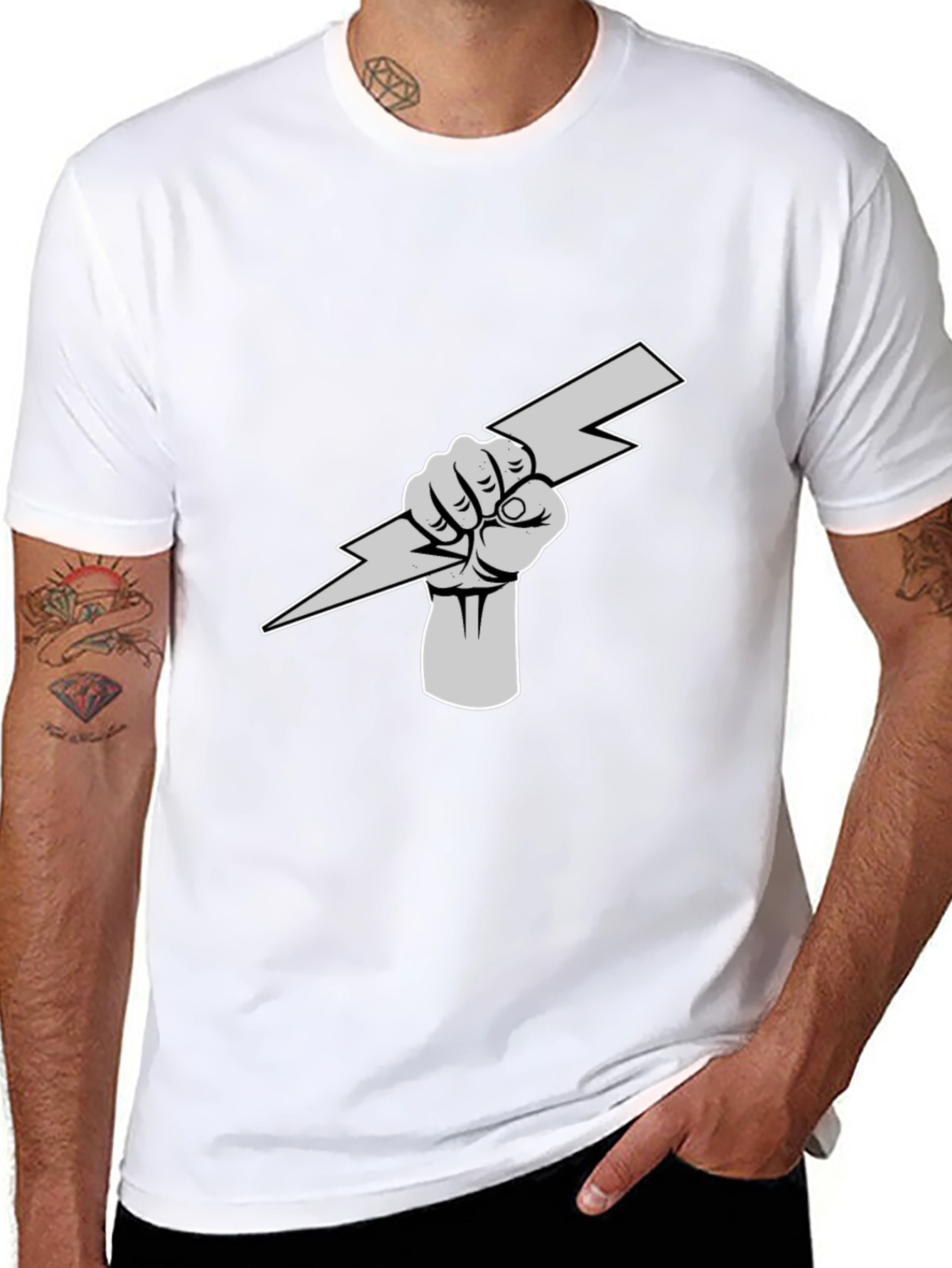 Lightning Bolt Fist Graphic Tee - Black Cotton Shirt
