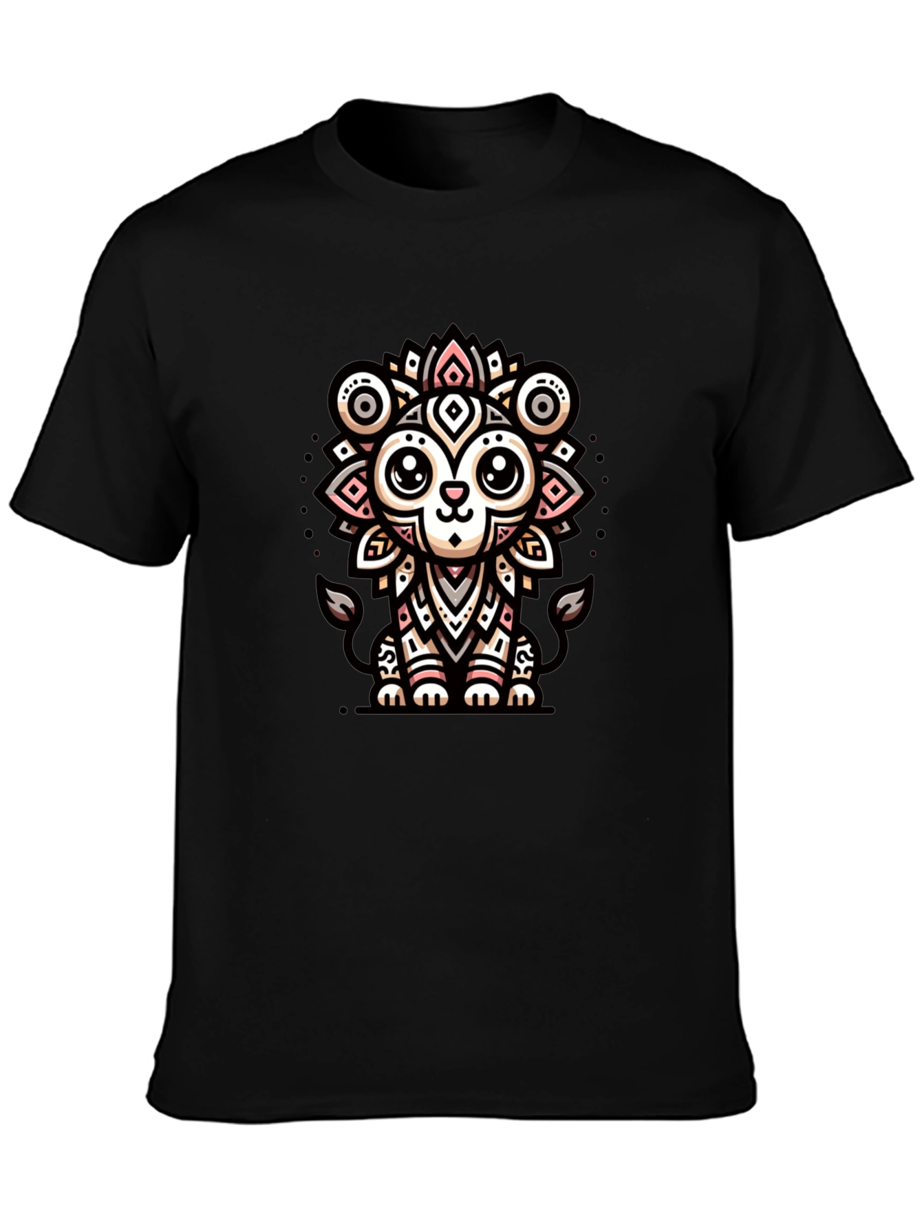 Cute Cartoon Lion Graphic Tee - Black Unisex Shirt