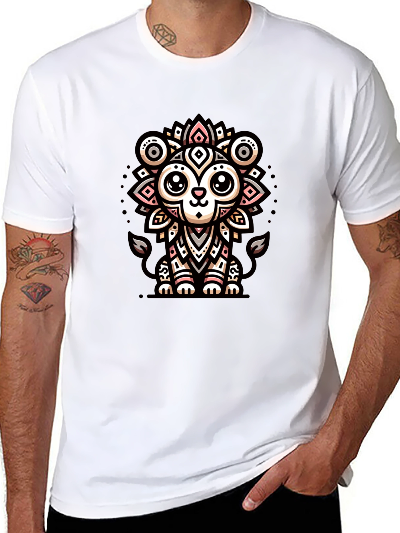 Cute Cartoon Lion Graphic Tee - Black Unisex Shirt