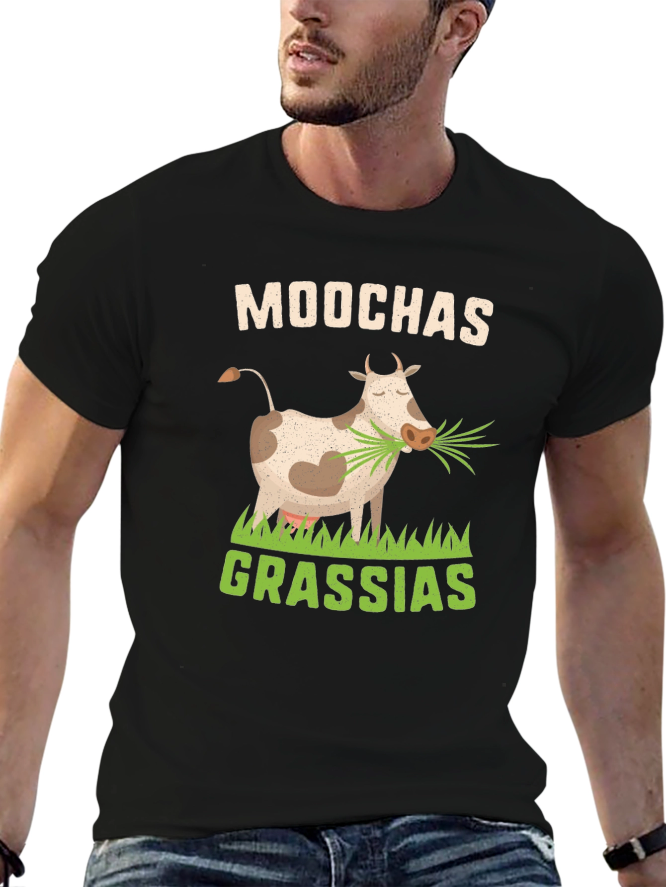 Moochas Grassias Cow Graphic T-Shirt