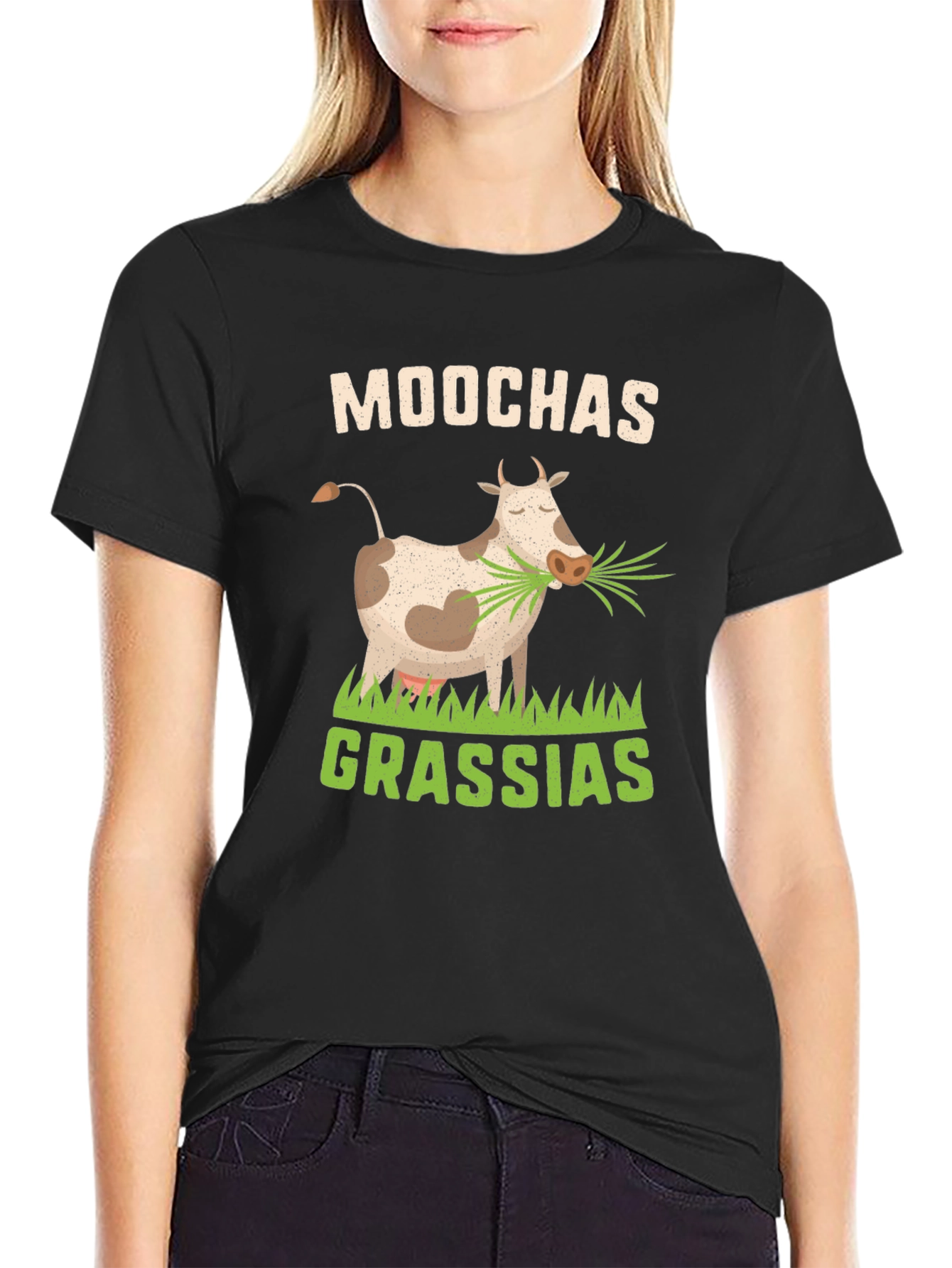 Moochas Grassias Cow Graphic T-Shirt