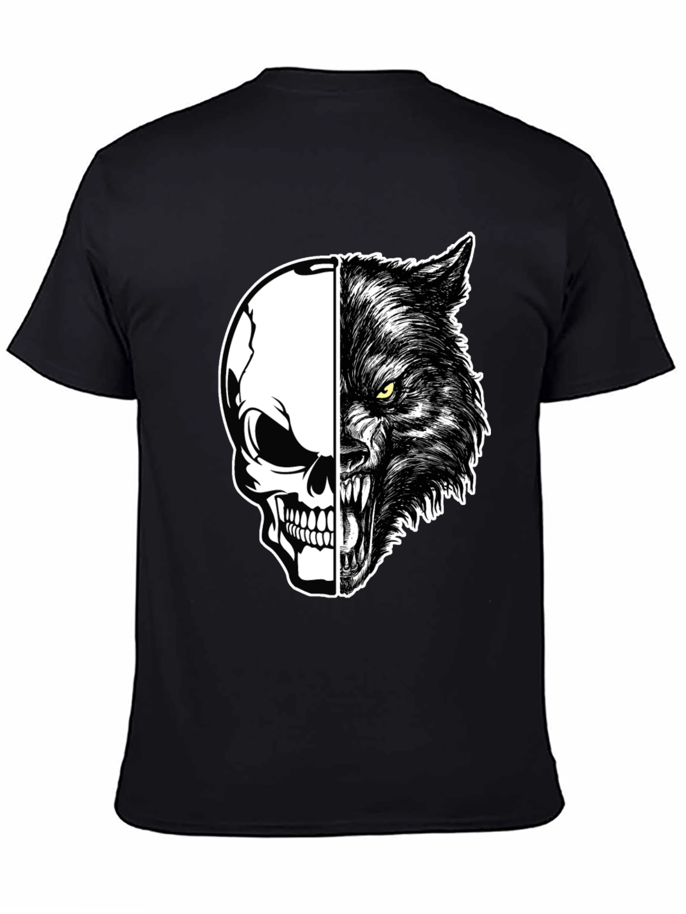Skull Wolf Graphic Print Mens Black T-Shirt