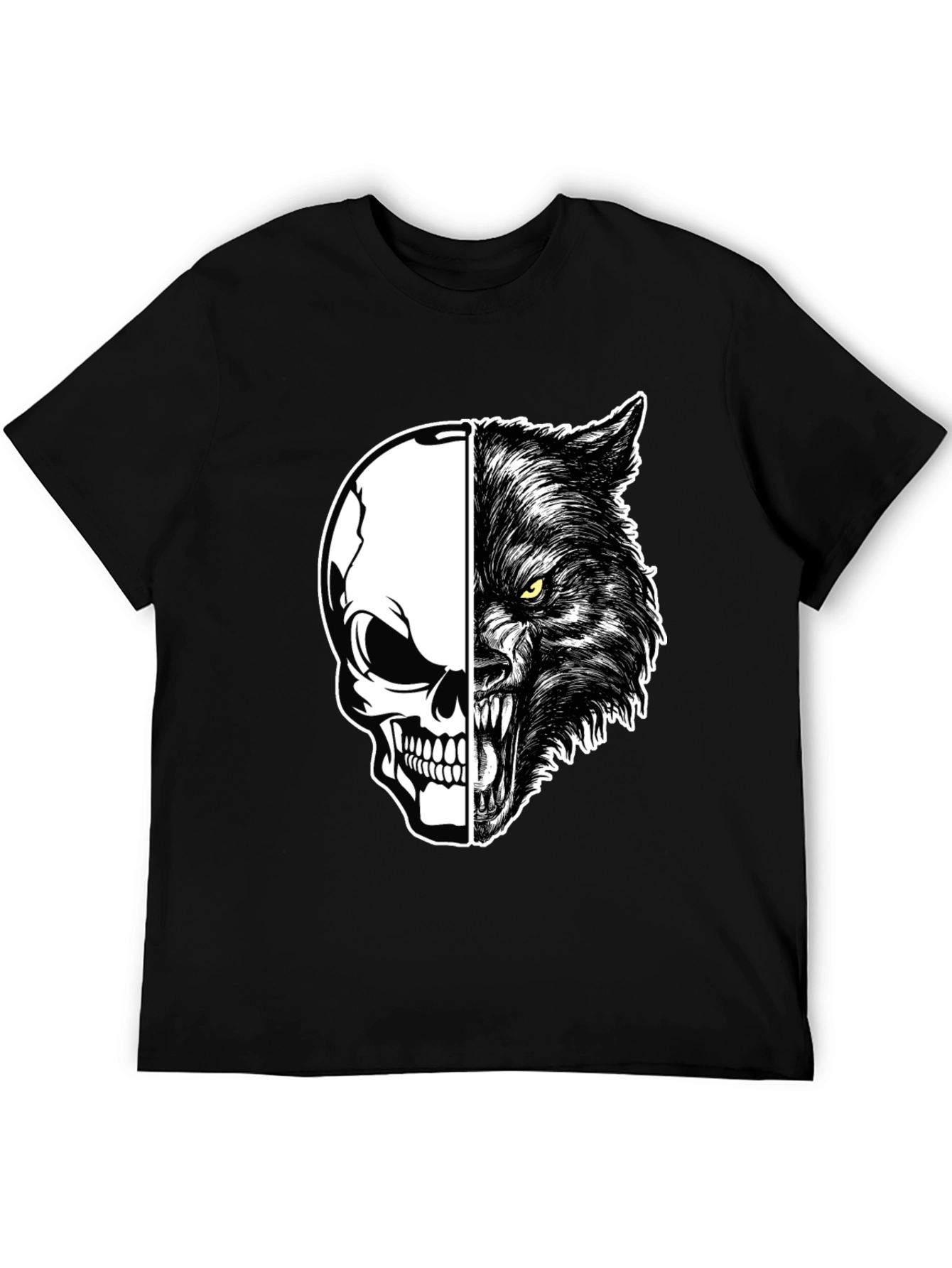 Skull Wolf Graphic Print Mens Black T-Shirt