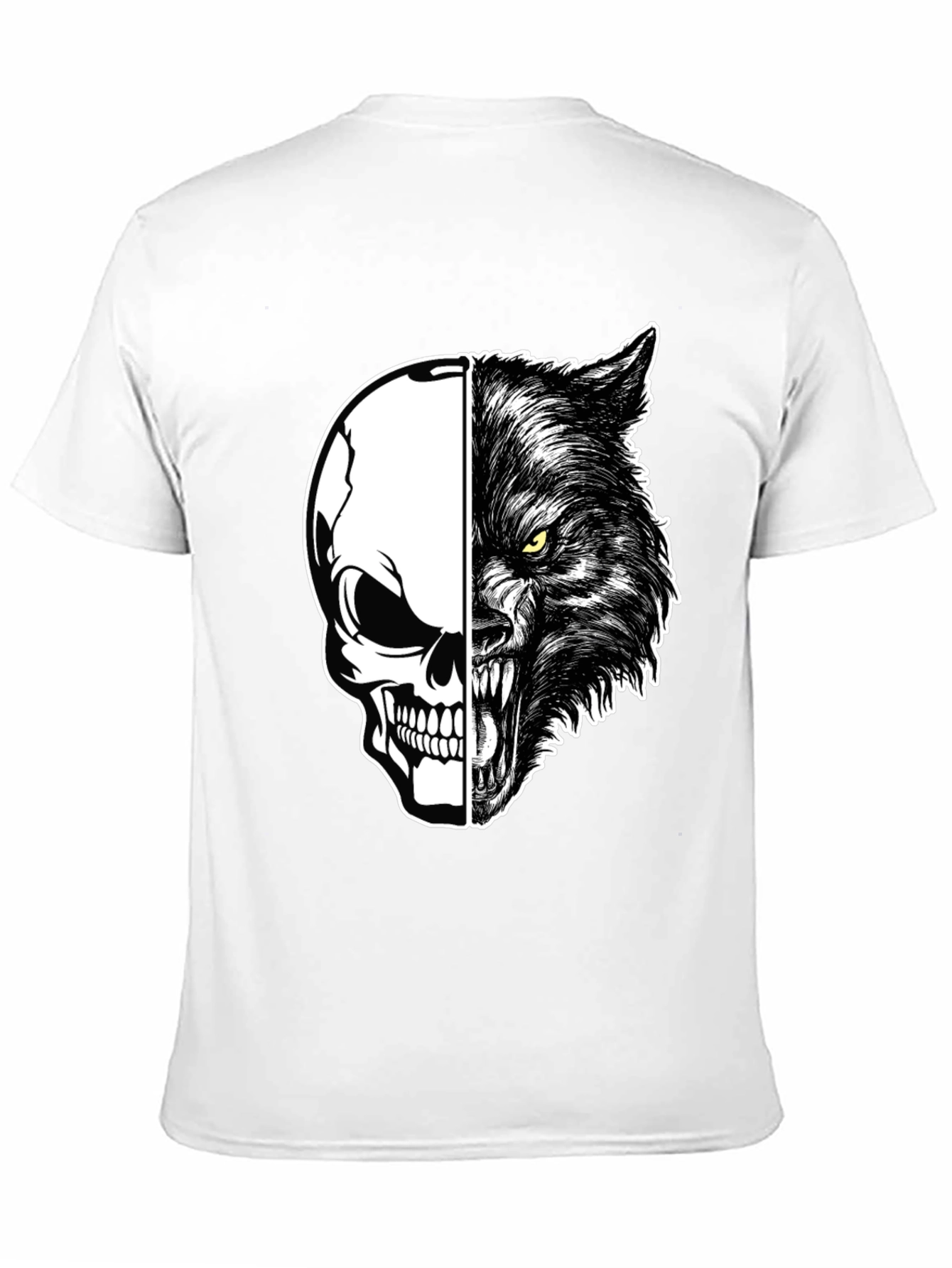 Skull Wolf Graphic Print Mens Black T-Shirt