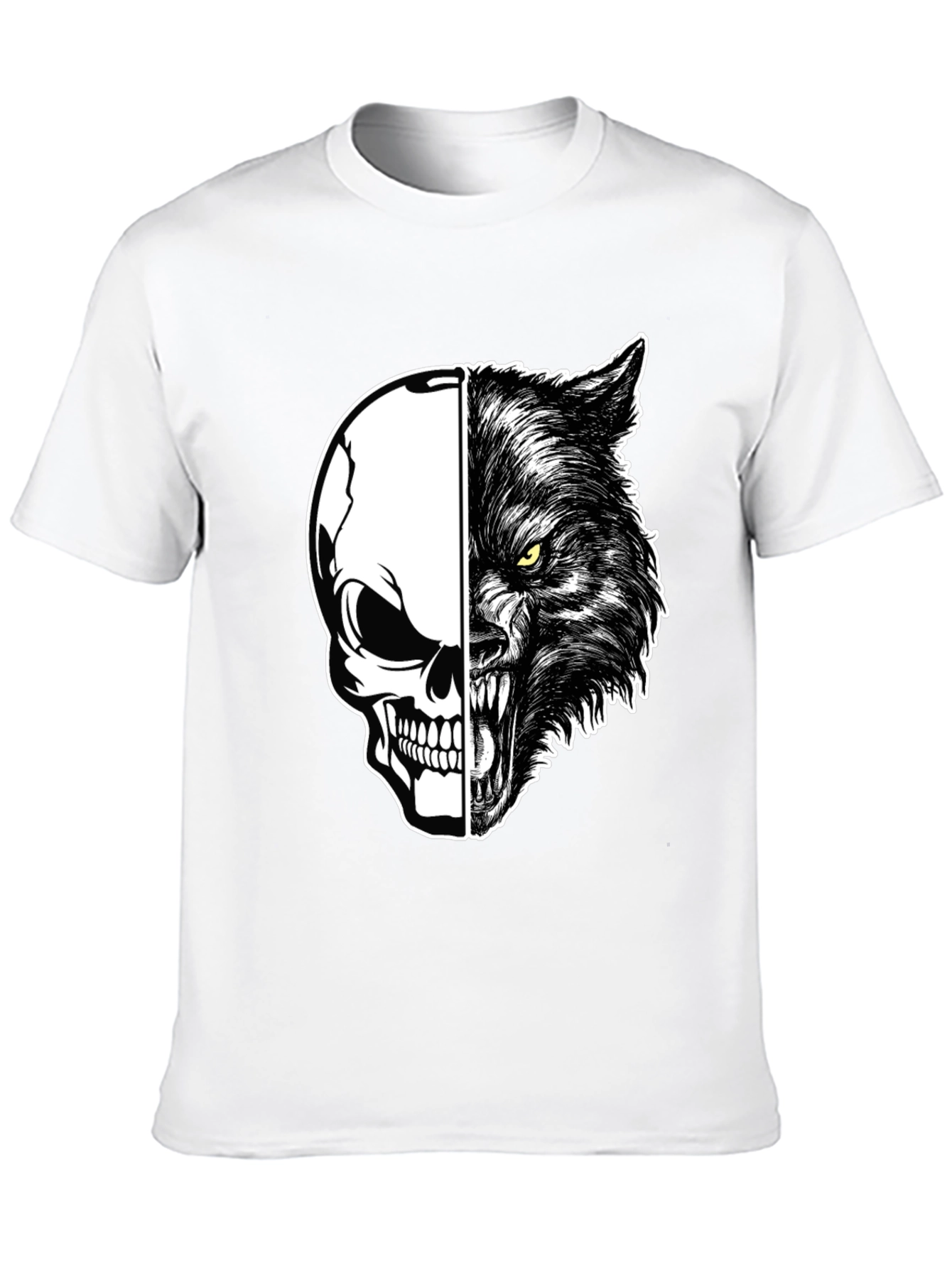 Skull Wolf Graphic Print Mens Black T-Shirt