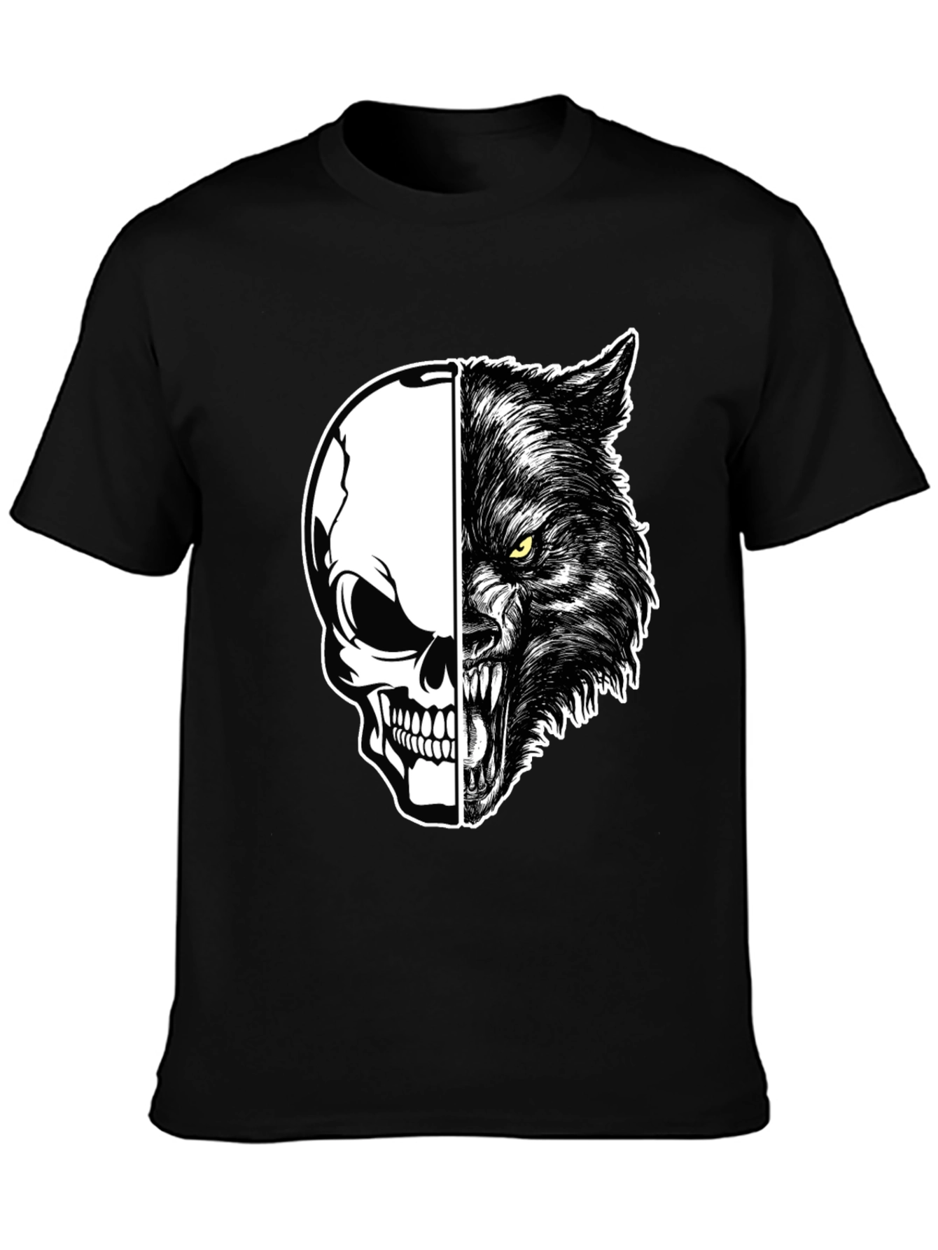 Skull Wolf Graphic Print Mens Black T-Shirt