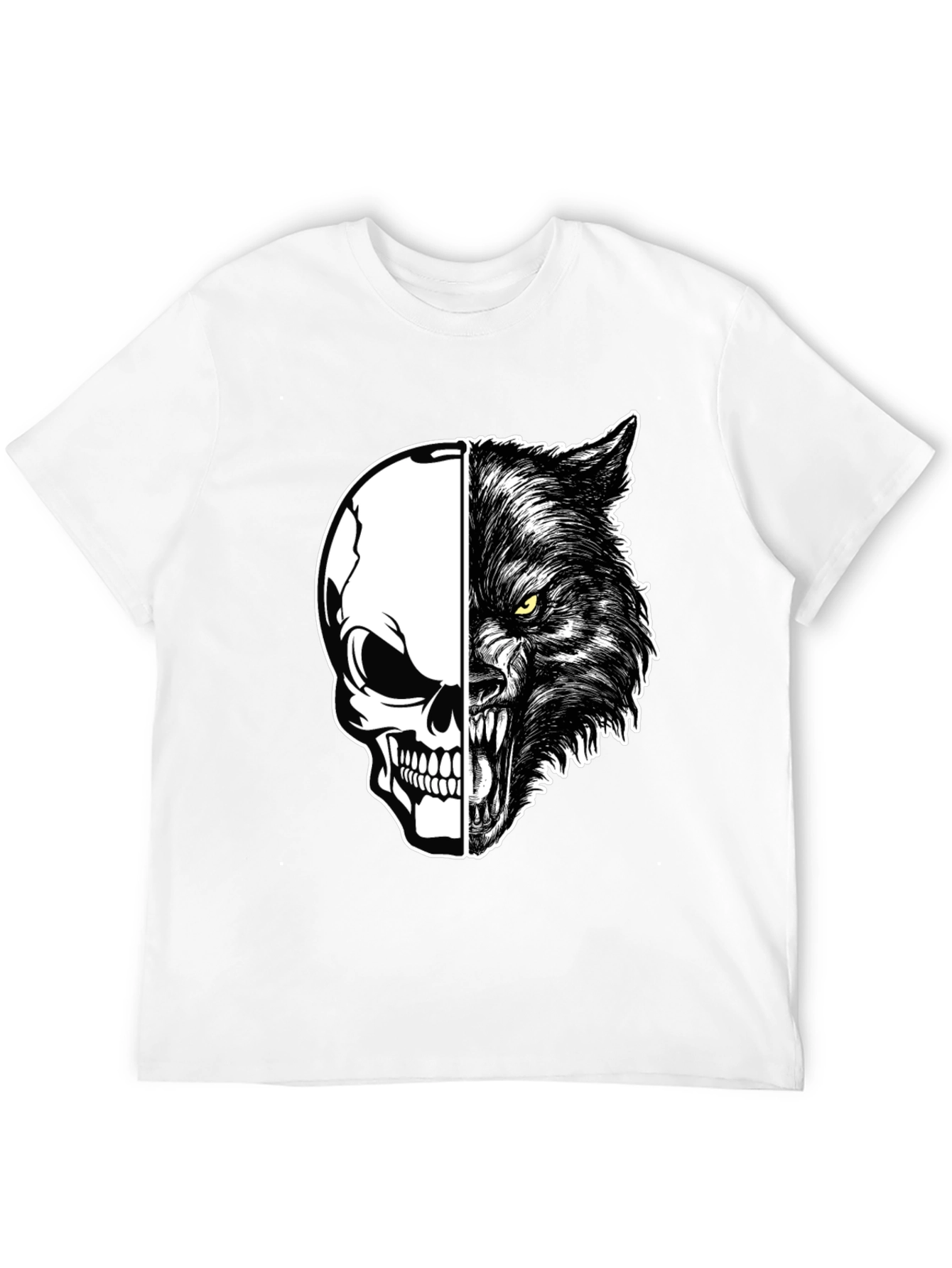 Skull Wolf Graphic Print Mens Black T-Shirt