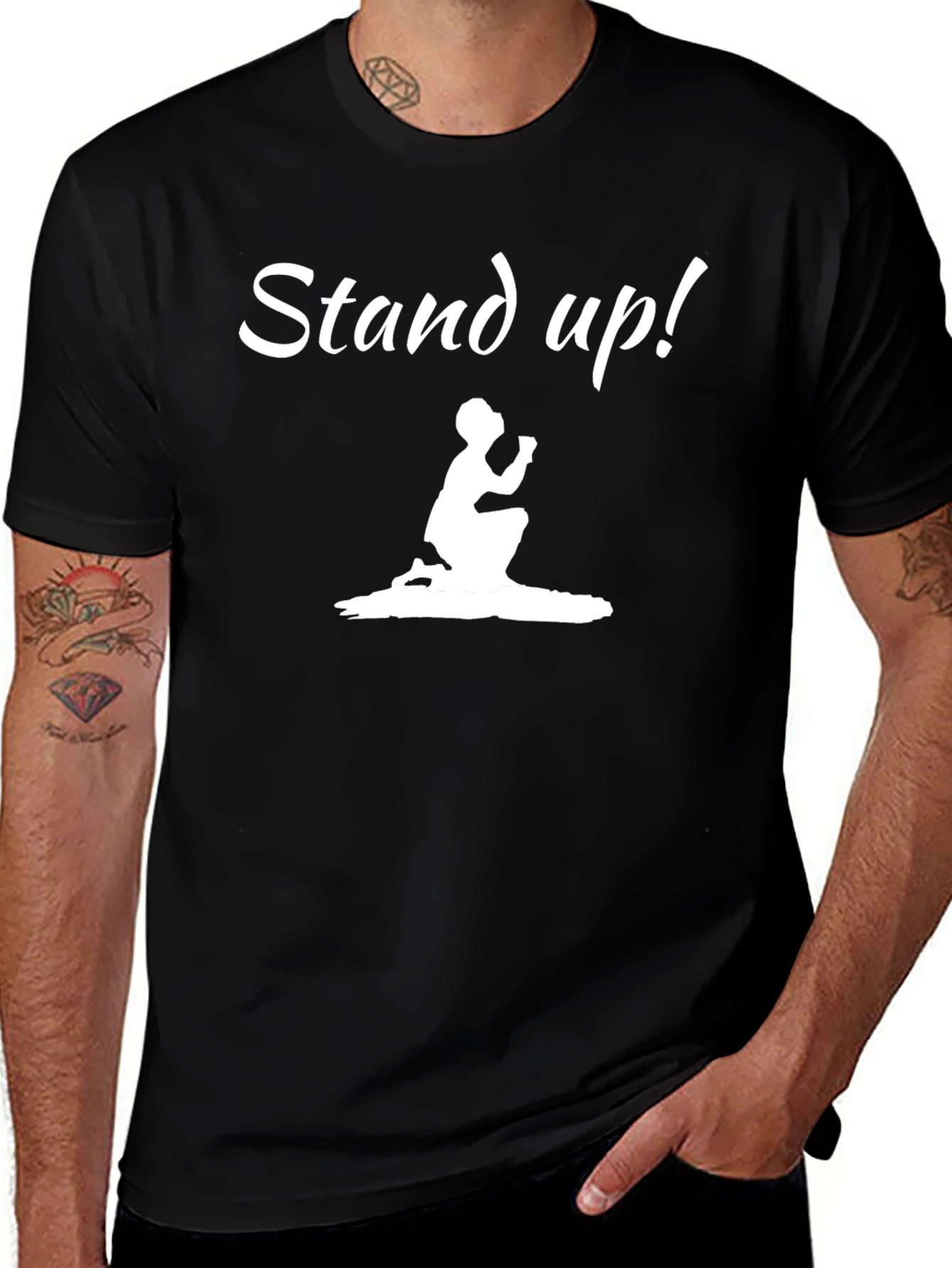 Stand Up! Graphic Print Crew Neck T-Shirt