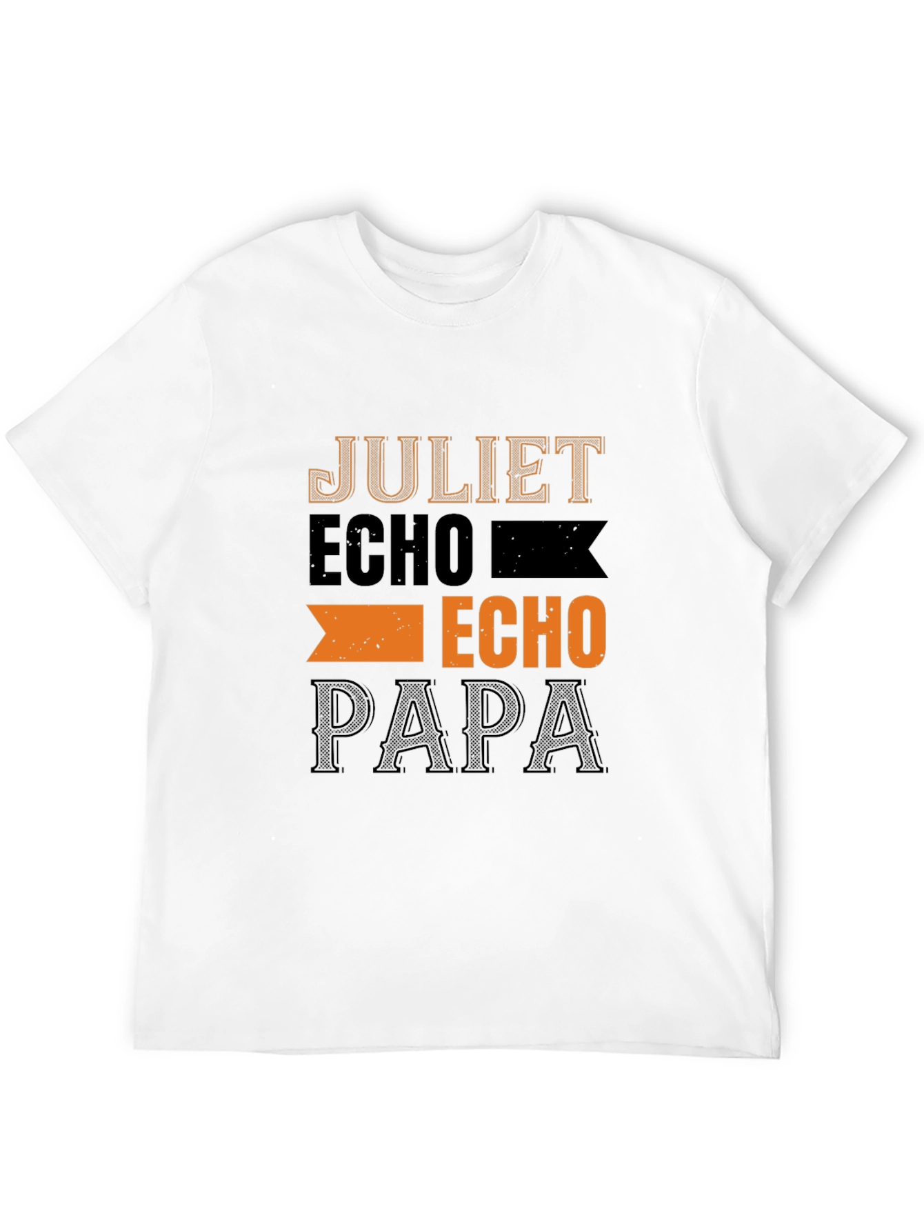 Mens Black T-Shirt with Juliet Echo Papa Design