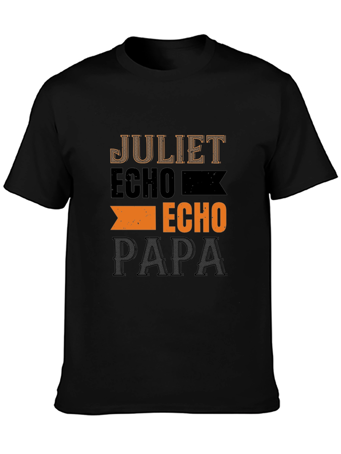 Mens Black T-Shirt with Juliet Echo Papa Design