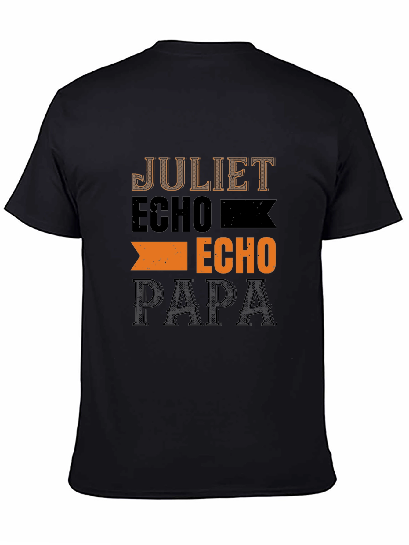 Mens Black T-Shirt with Juliet Echo Papa Design