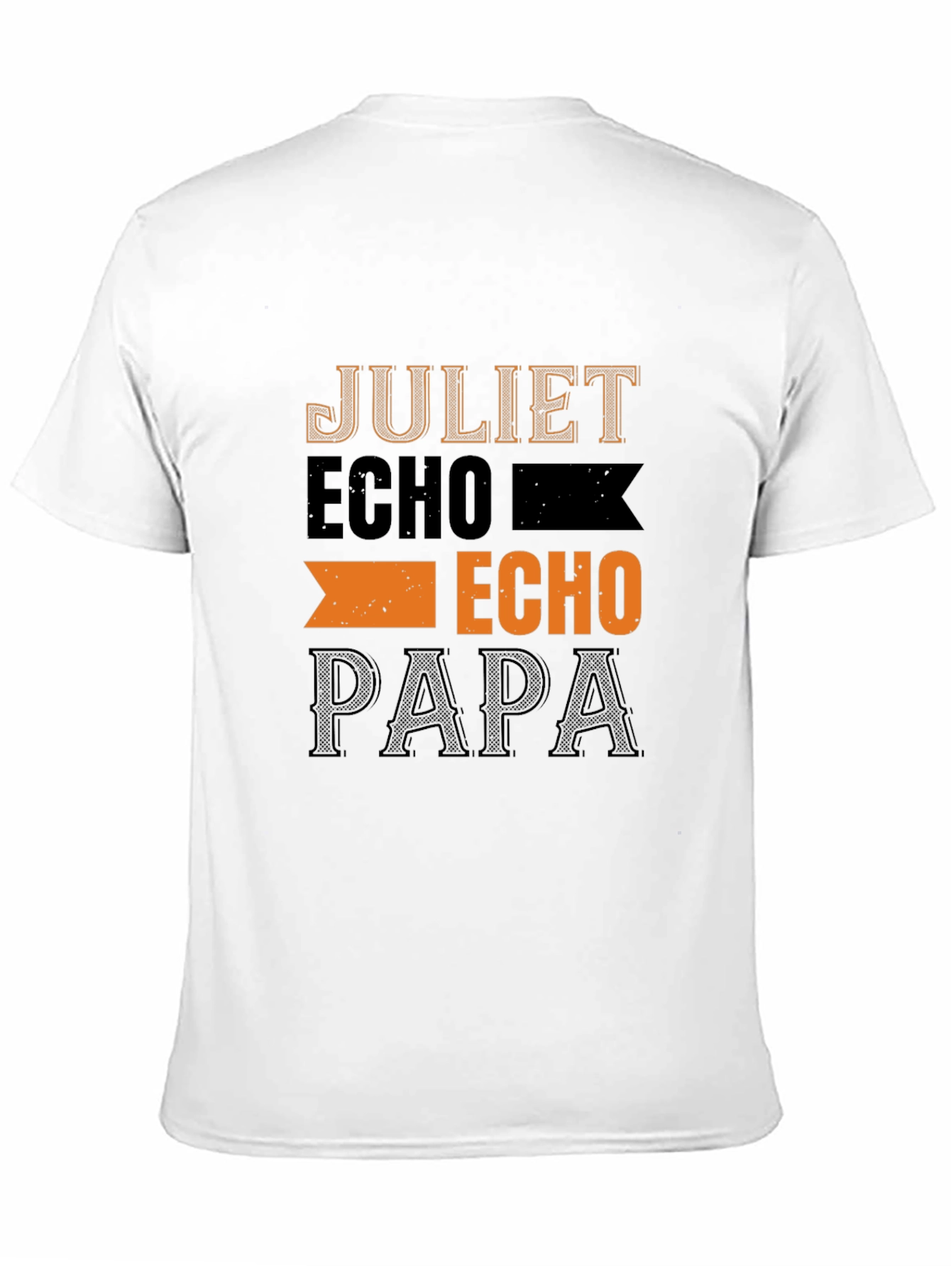 Mens Black T-Shirt with Juliet Echo Papa Design