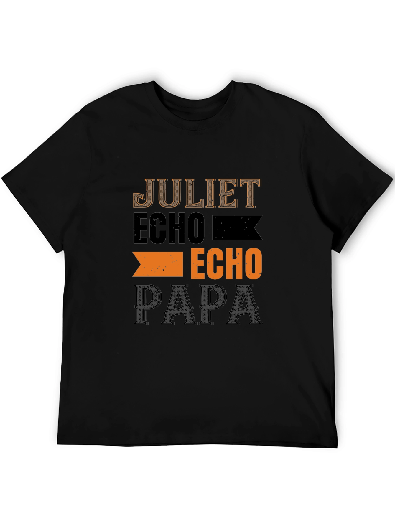 Mens Black T-Shirt with Juliet Echo Papa Design