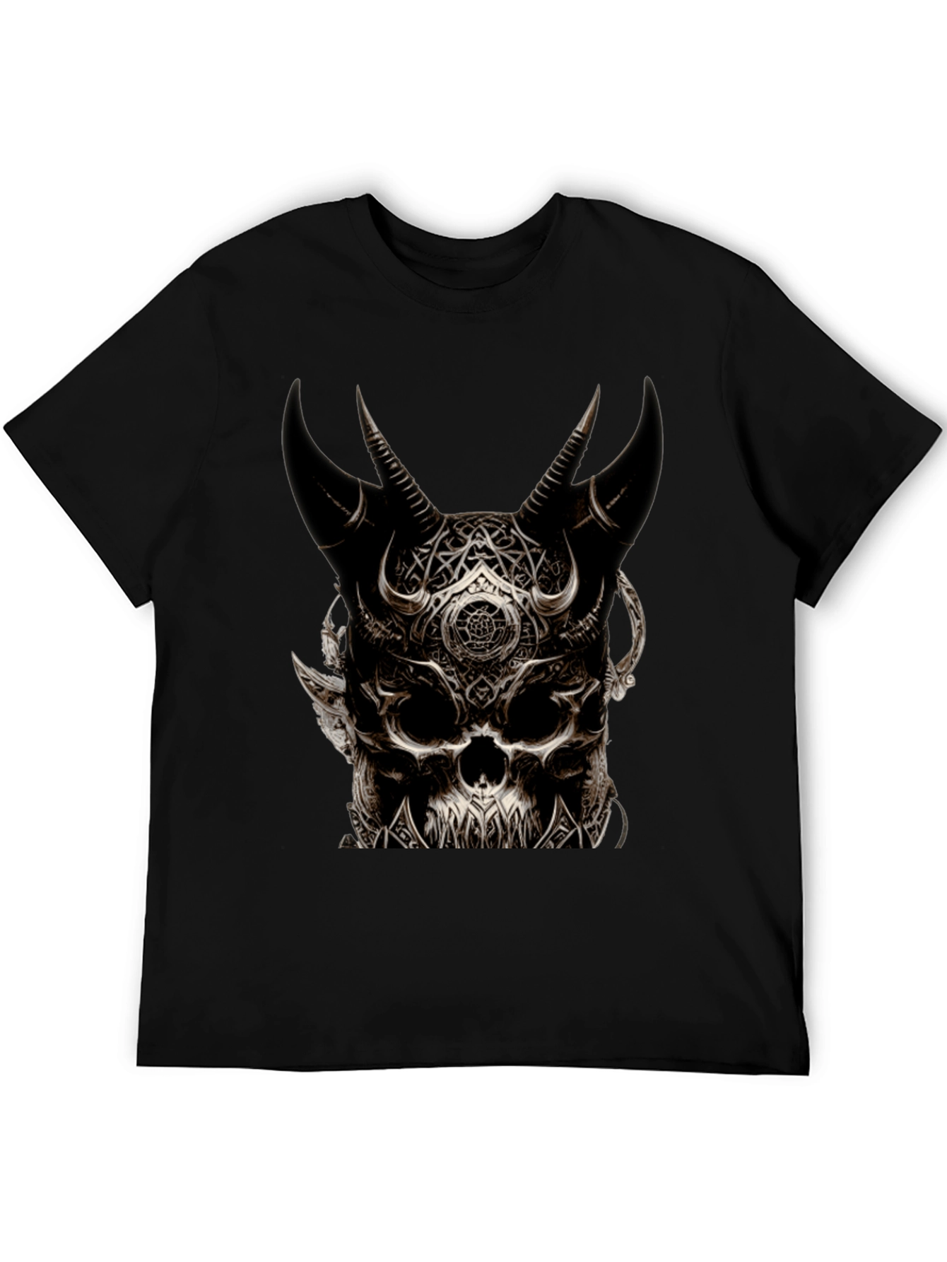 Mens Black Skull Horn T-Shirt
