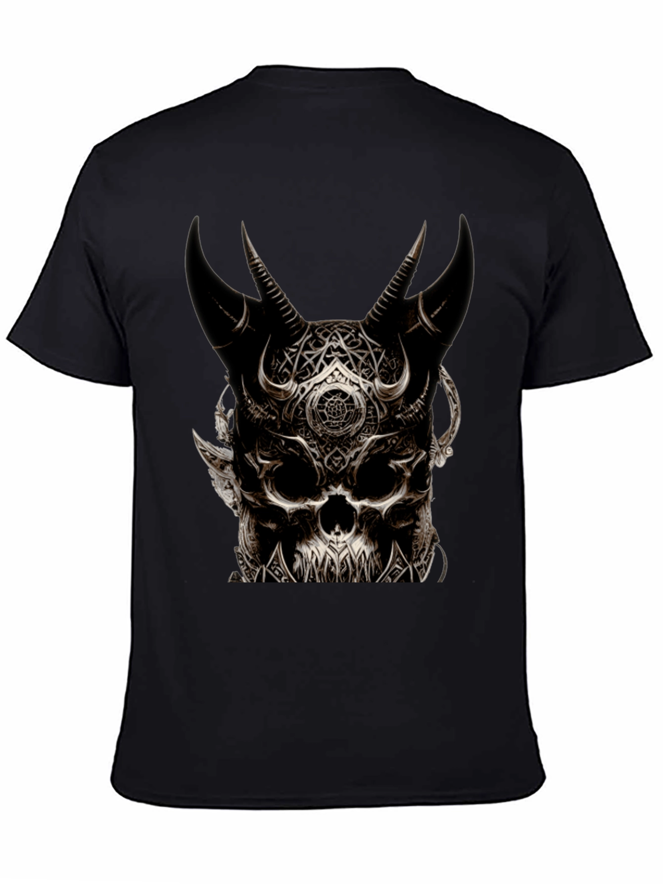 Mens Black Skull Horn T-Shirt