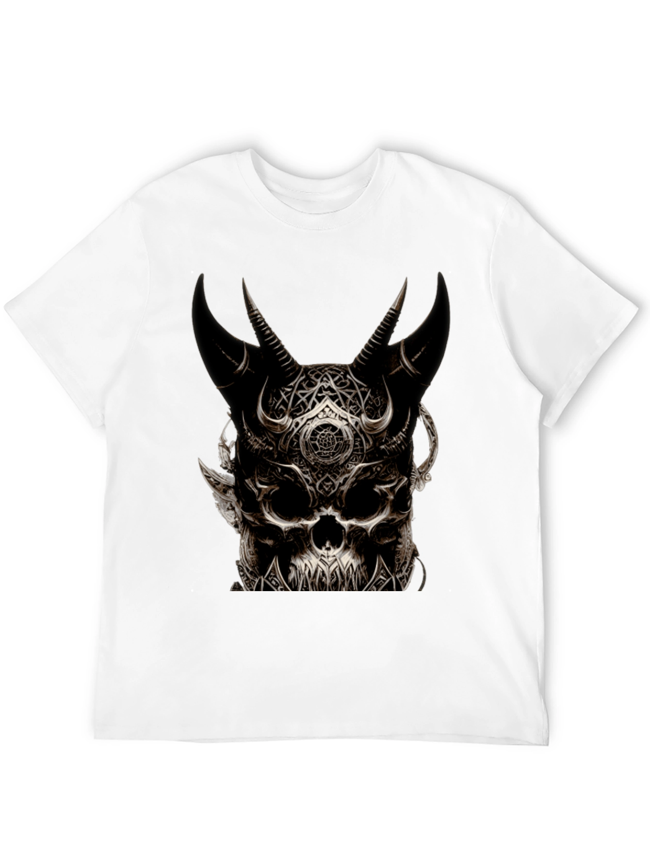 Mens Black Skull Horn T-Shirt