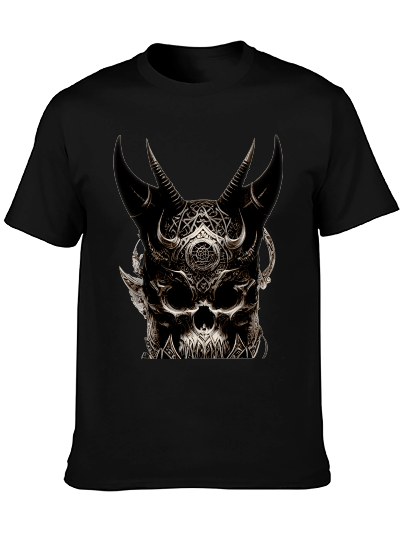 Mens Black Skull Horn T-Shirt