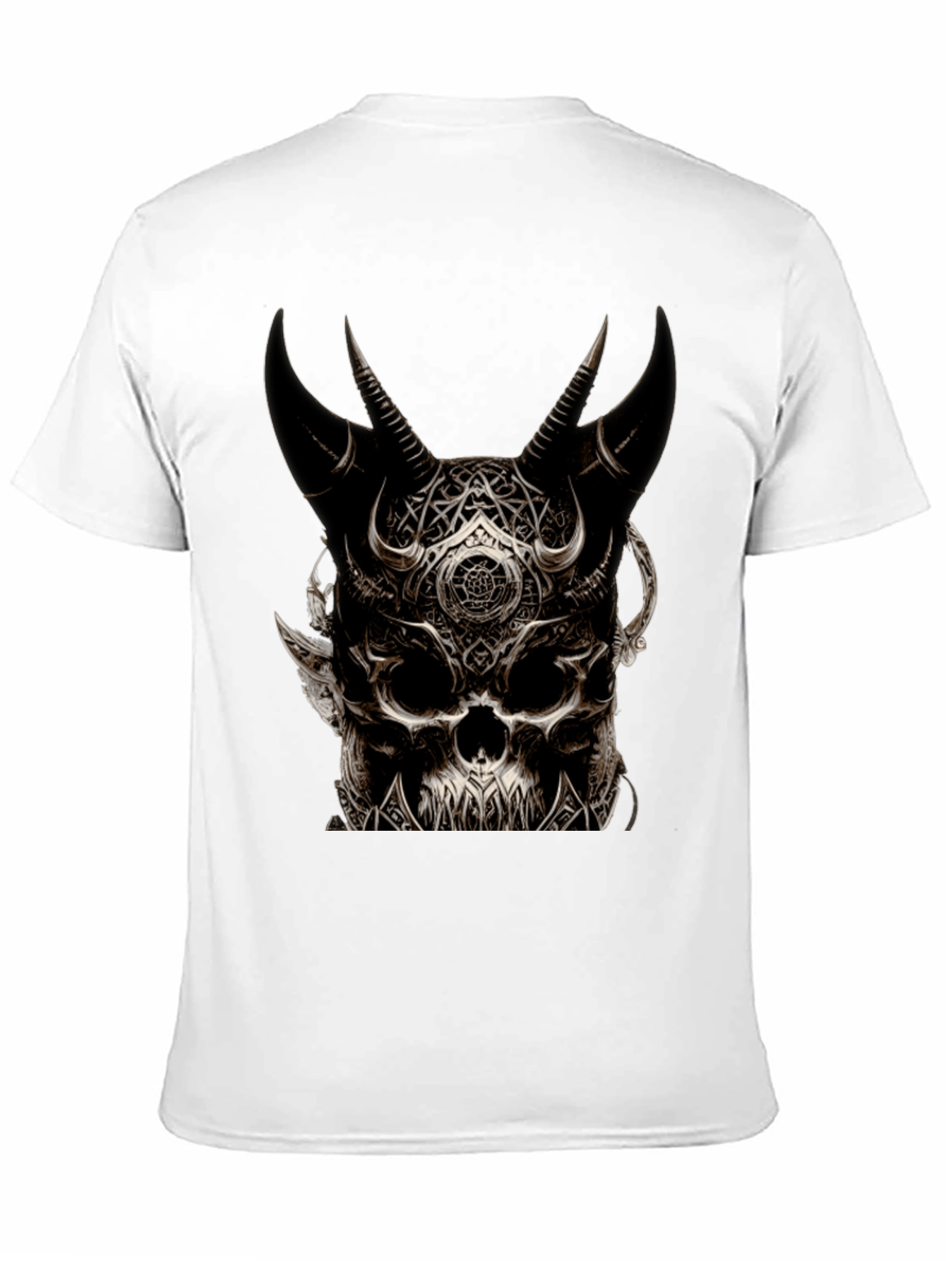 Mens Black Skull Horn T-Shirt