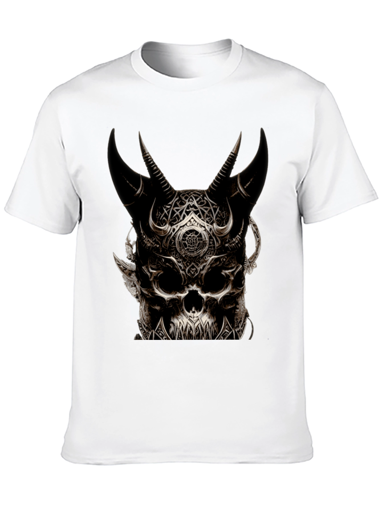 Mens Black Skull Horn T-Shirt