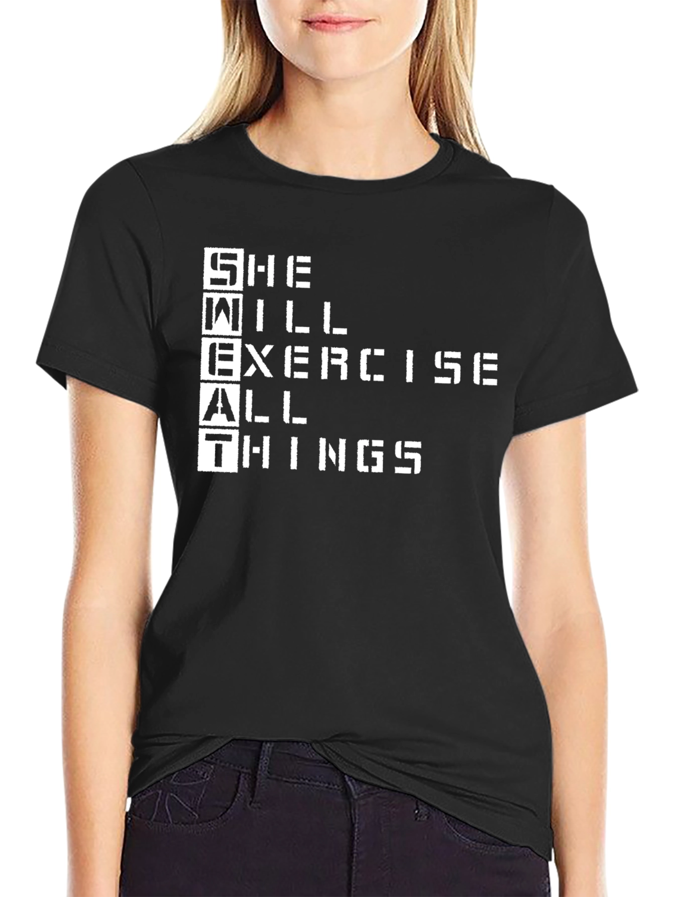 She Will Exercise All Things Black T-Shirt