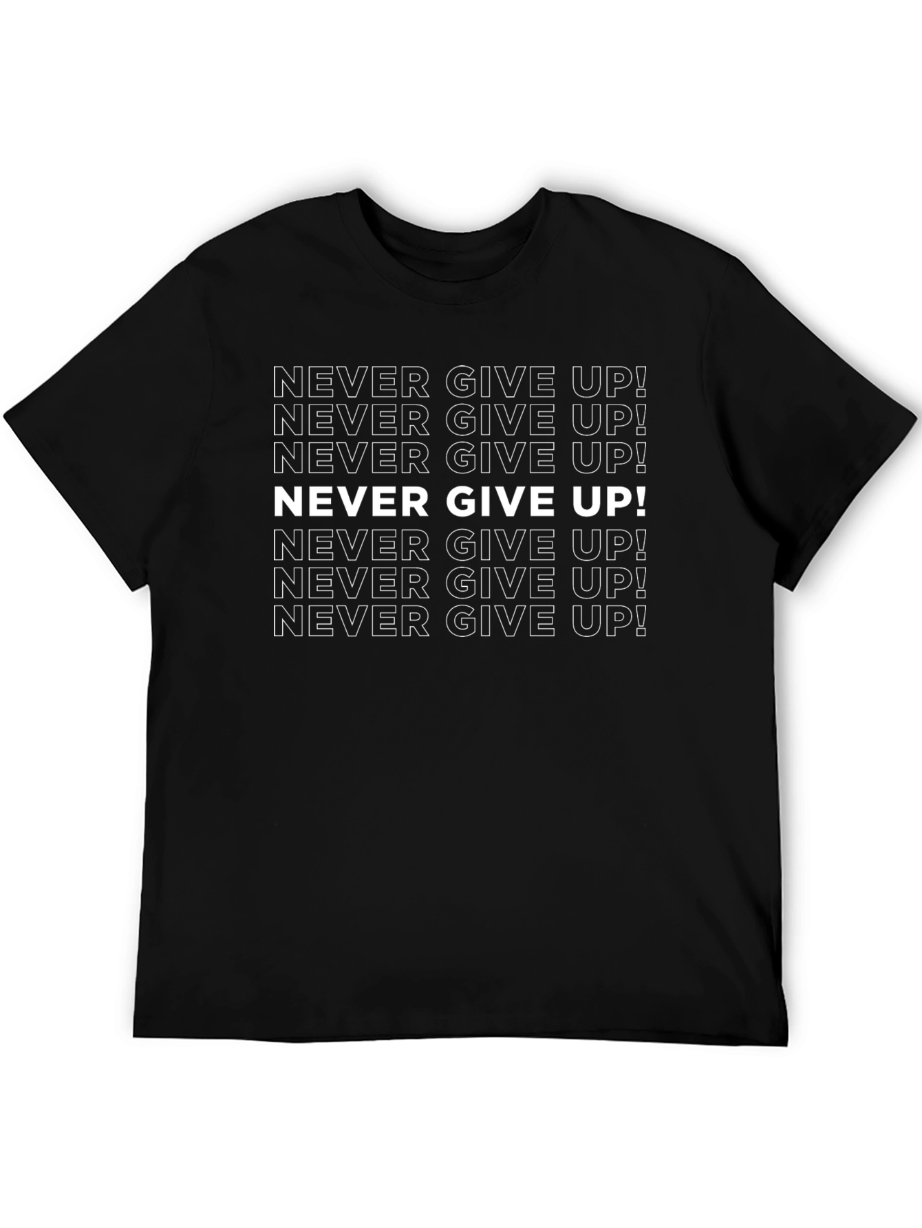 Never Give Up Black Graphic T-Shirt
