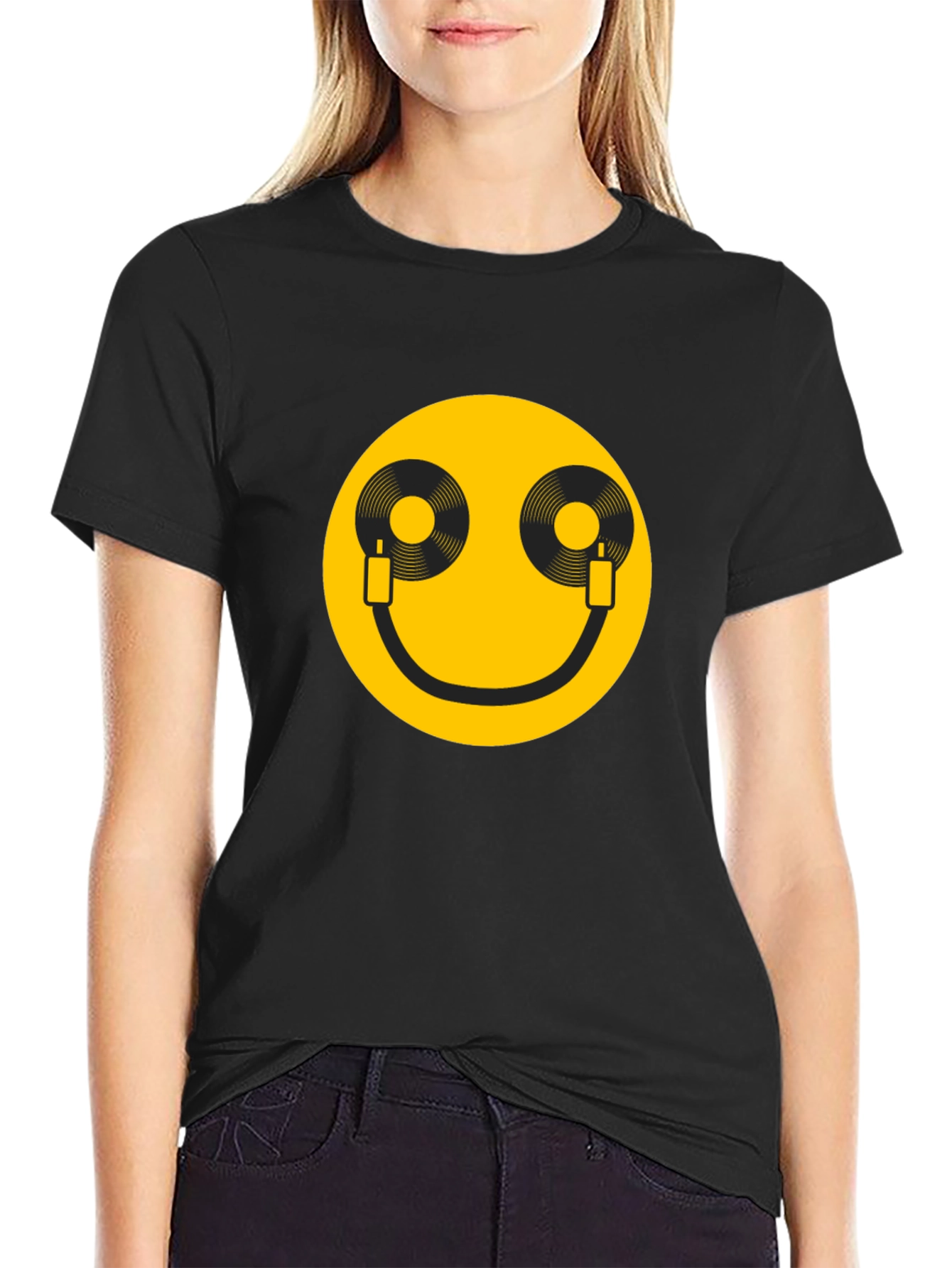 DJ Smile T-Shirt - Black Cotton Graphic Tee