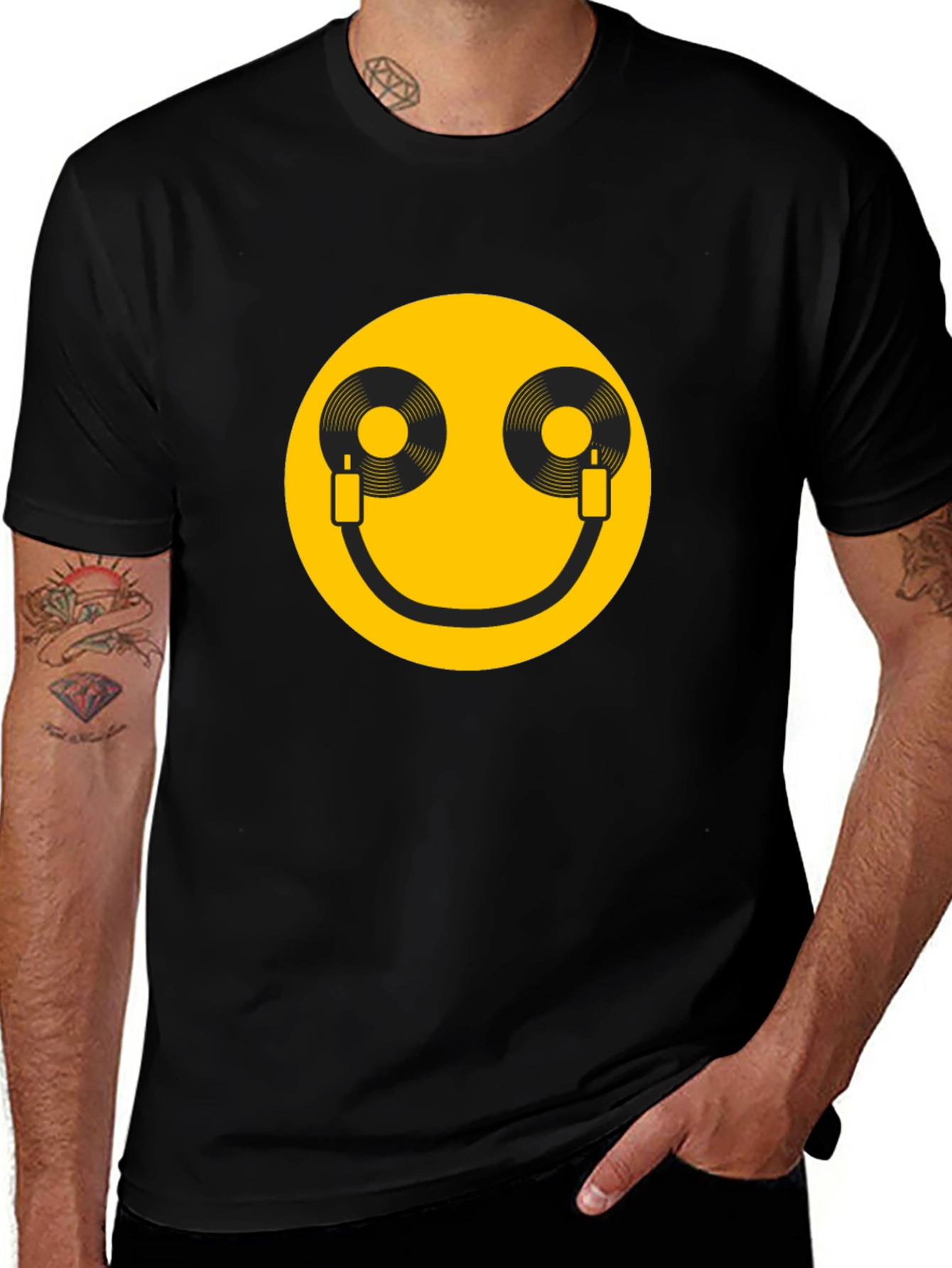 DJ Smile T-Shirt - Black Cotton Graphic Tee