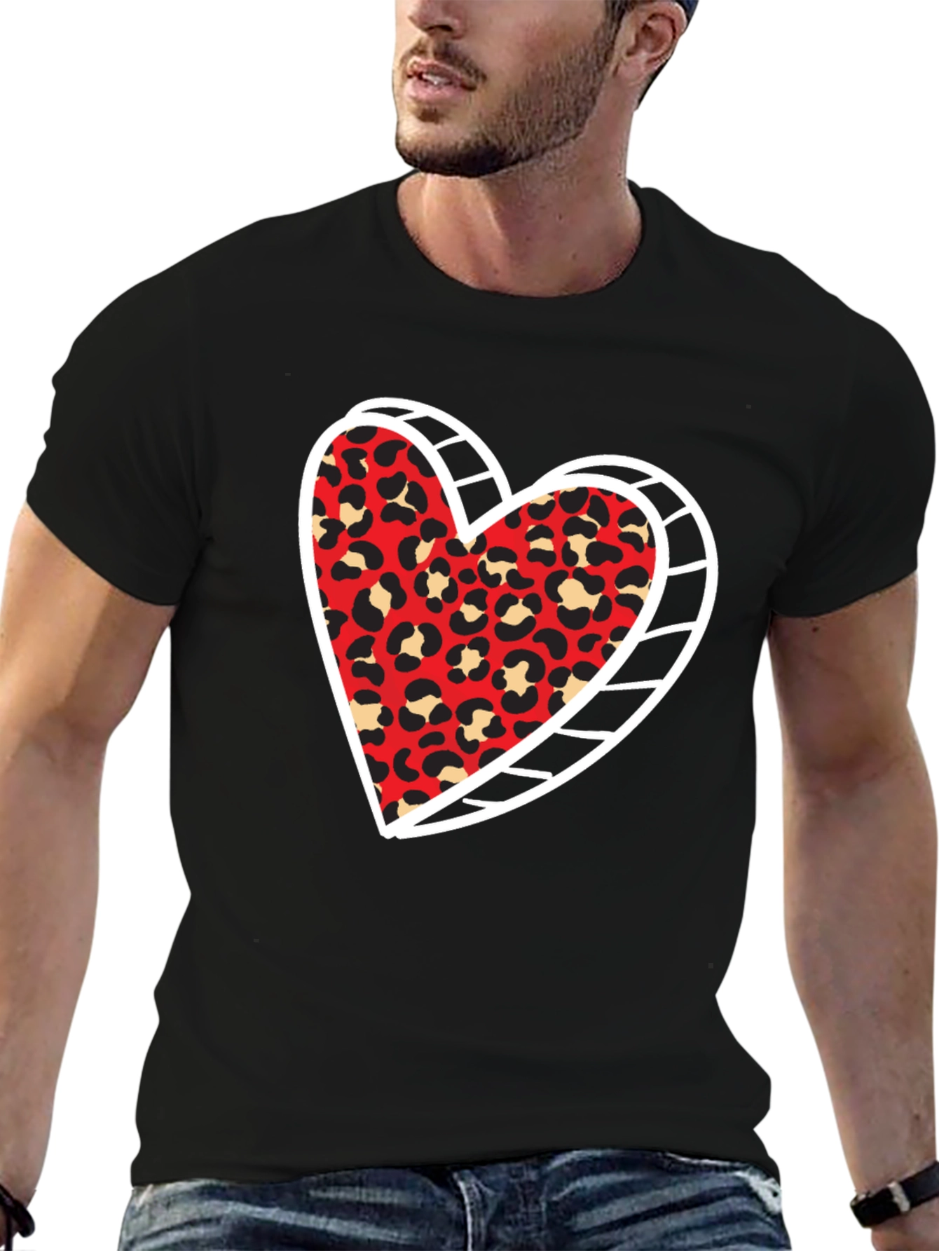 Leopard Heart Graphic Tee - Trendy Black Shirt
