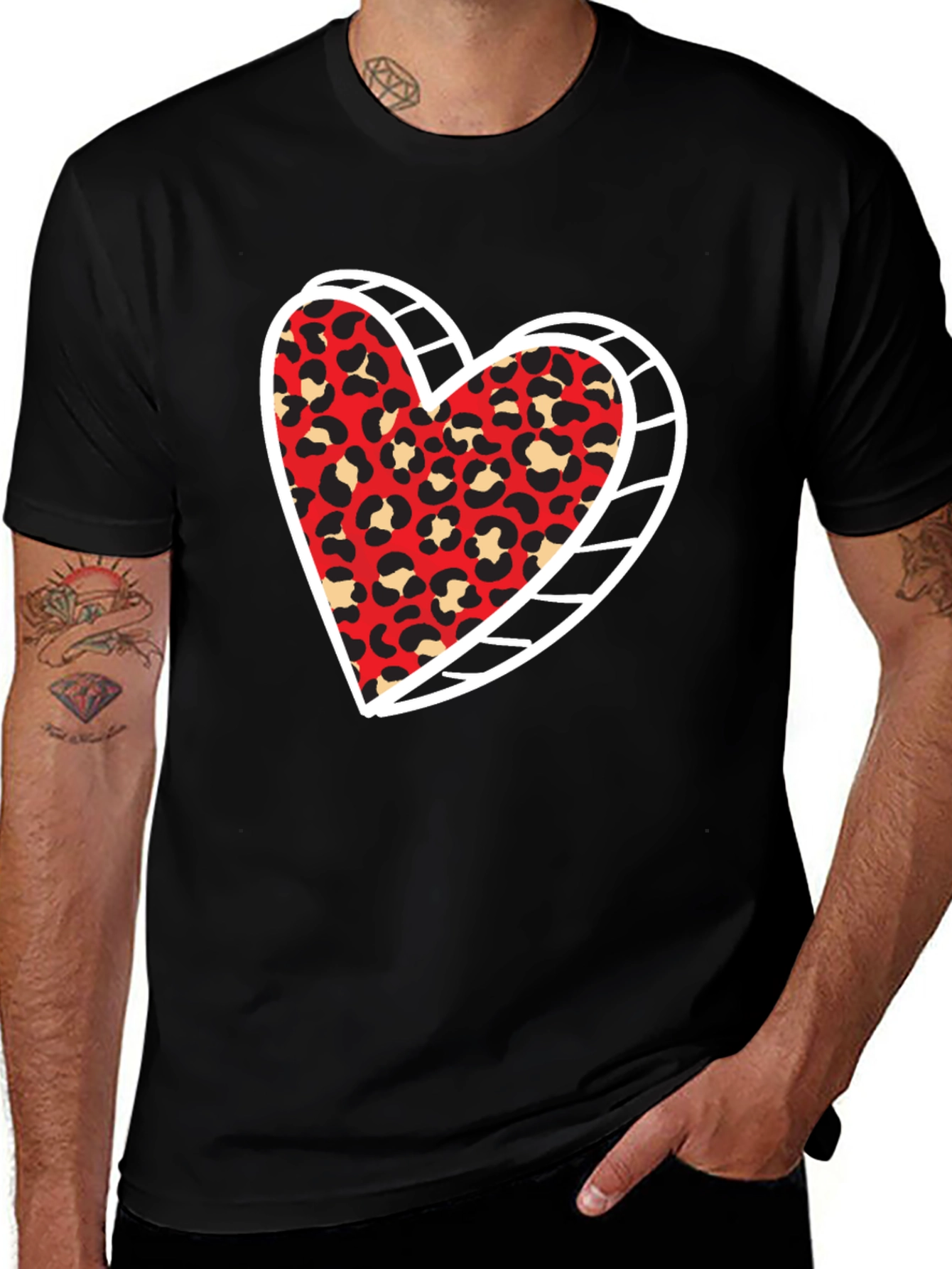 Leopard Heart Graphic Tee - Trendy Black Shirt