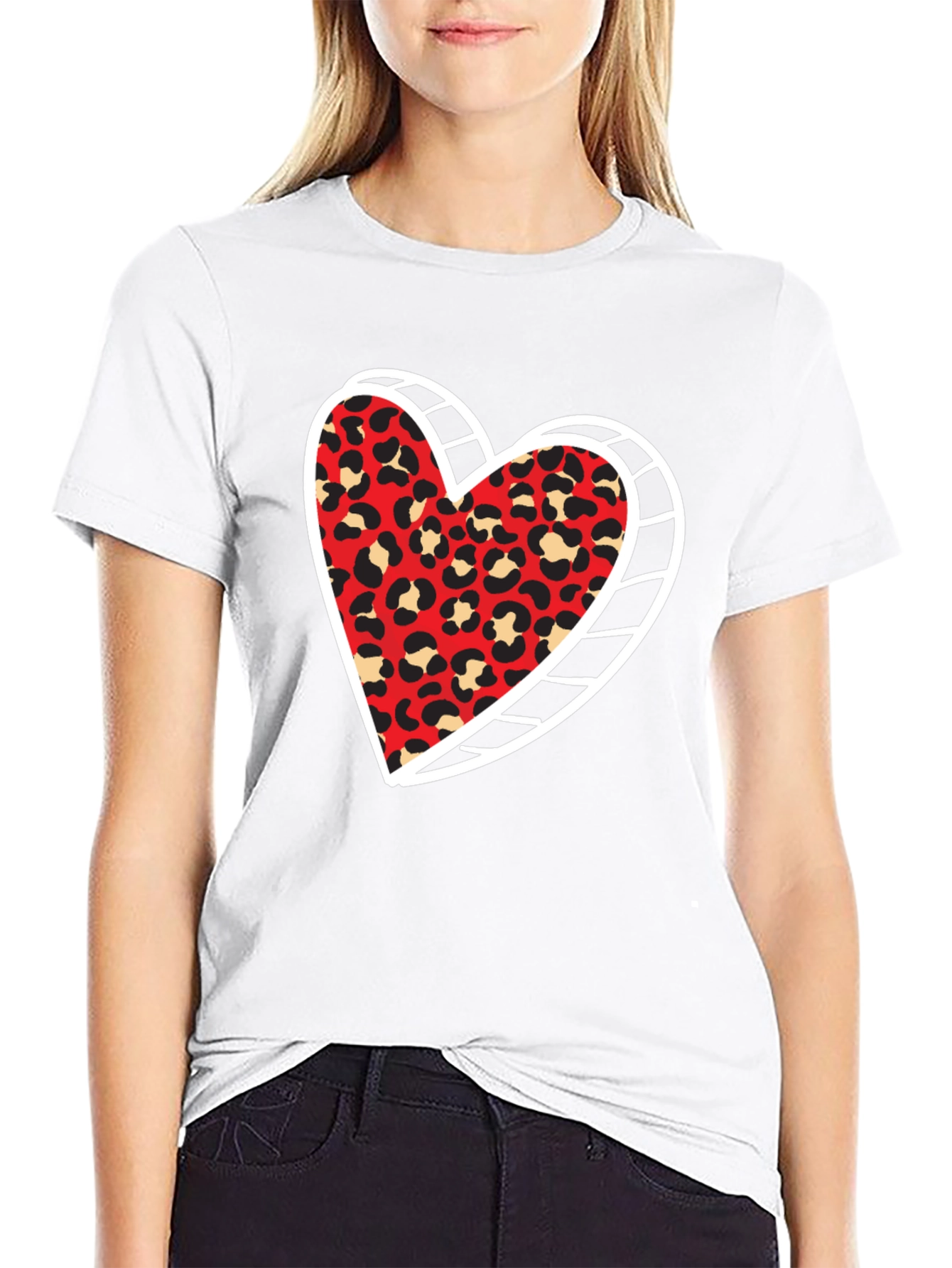 Leopard Heart Graphic Tee - Trendy Black Shirt