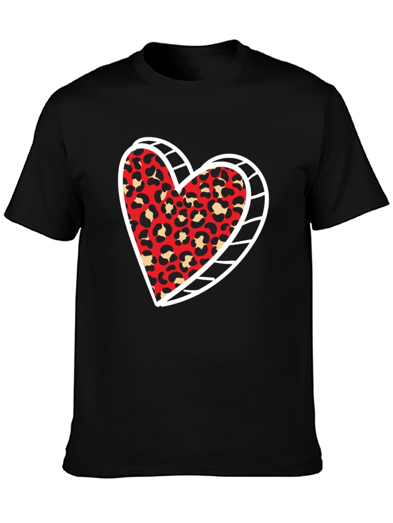 Leopard Heart Graphic Tee - Trendy Black Shirt