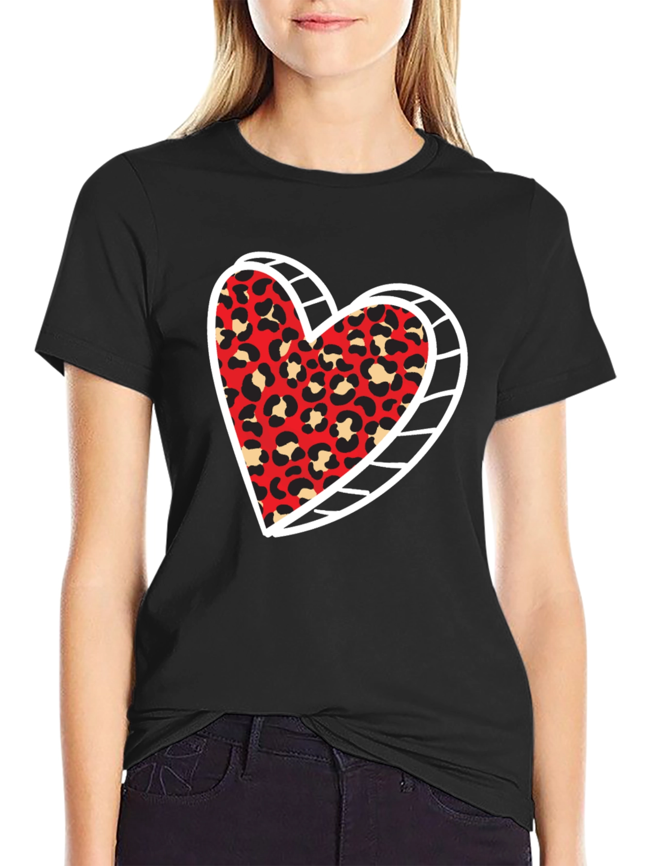 Leopard Heart Graphic Tee - Trendy Black Shirt