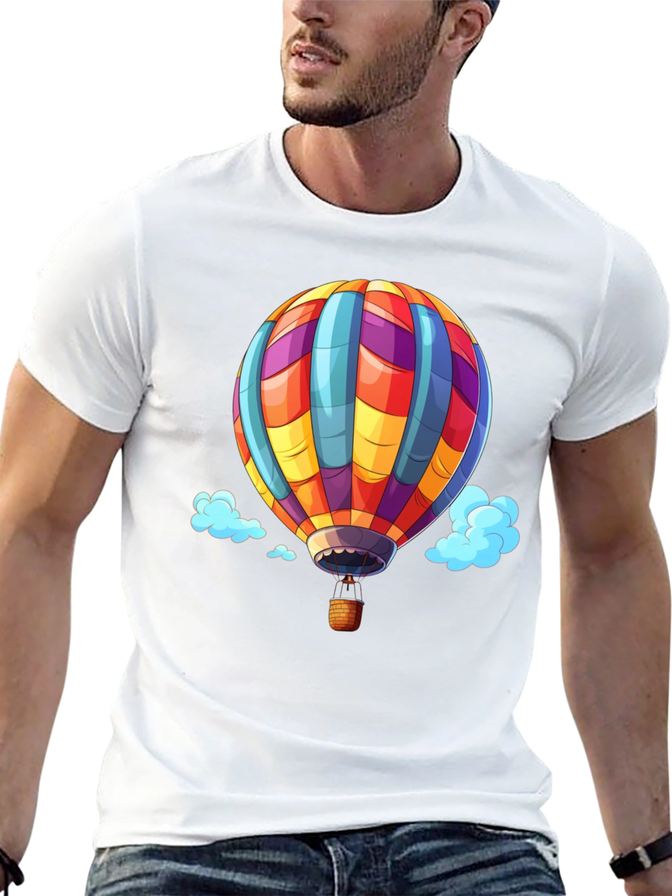 Hot Air Balloon Graphic Tee - Black Cotton T-Shirt