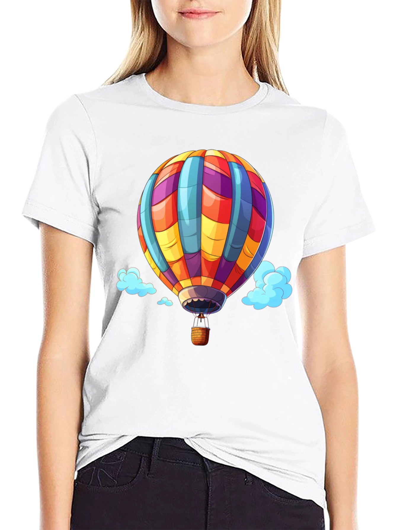 Hot Air Balloon Graphic Tee - Black Cotton T-Shirt
