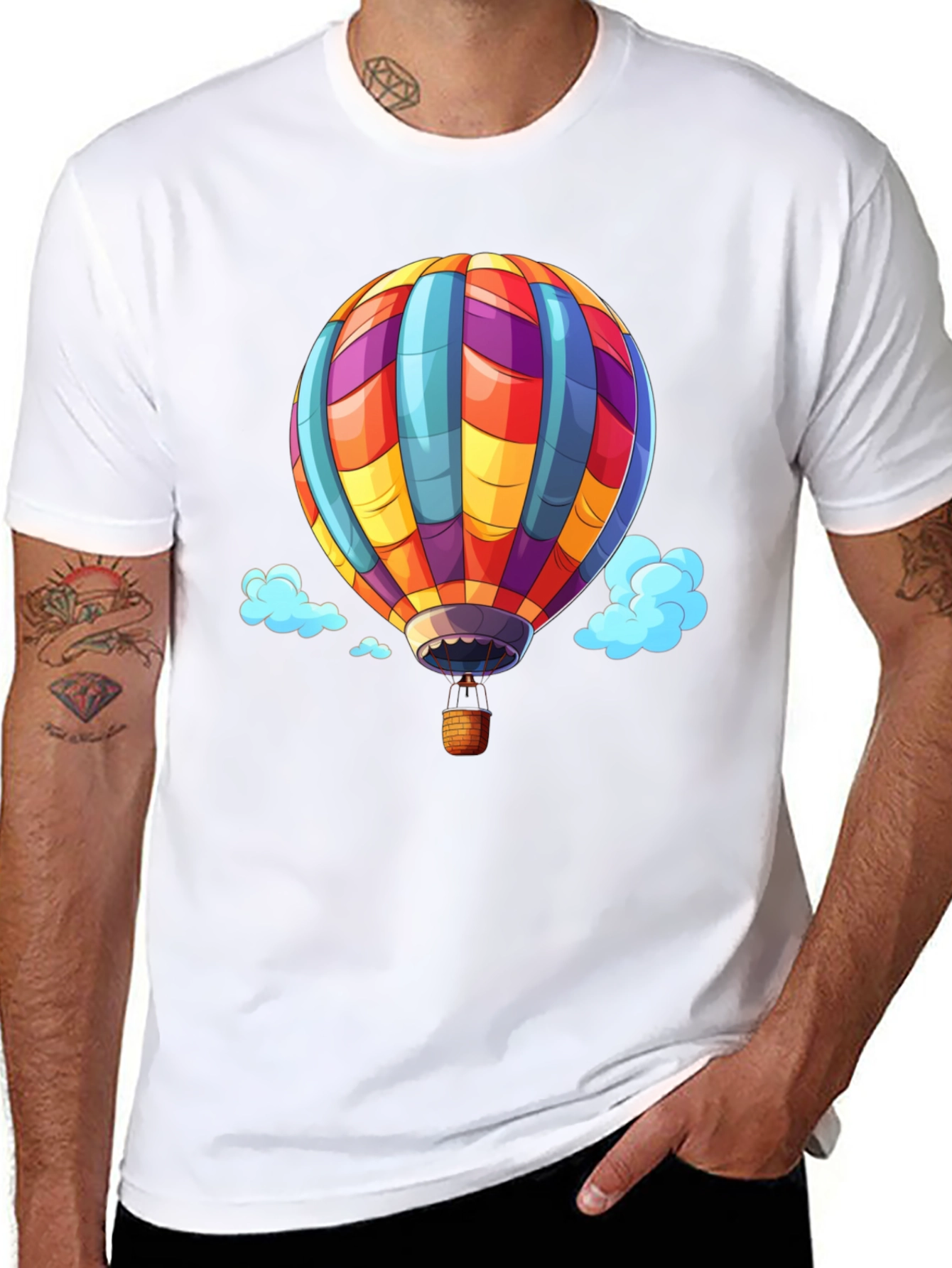 Hot Air Balloon Graphic Tee - Black Cotton T-Shirt