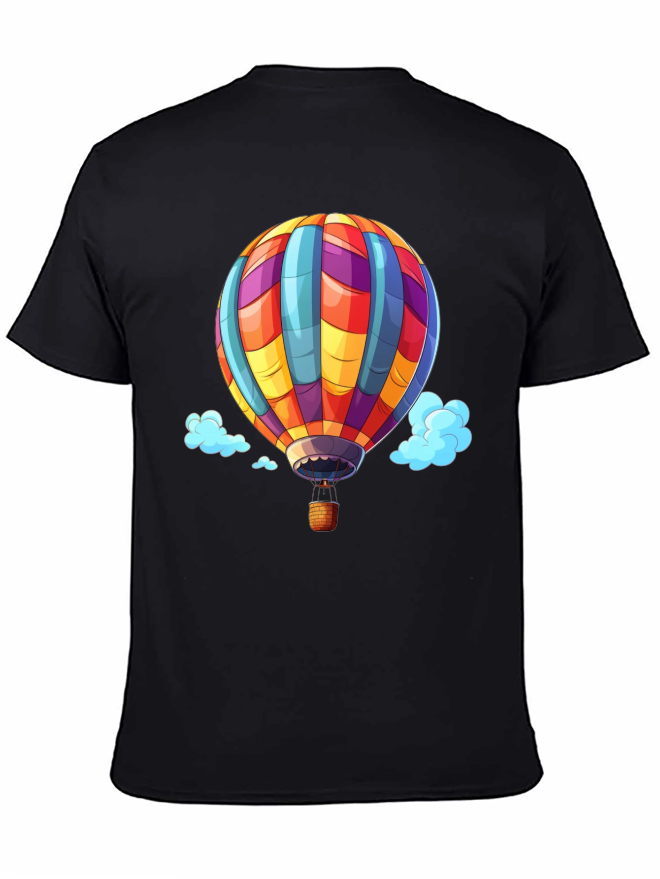 Hot Air Balloon Graphic Tee - Black Cotton T-Shirt