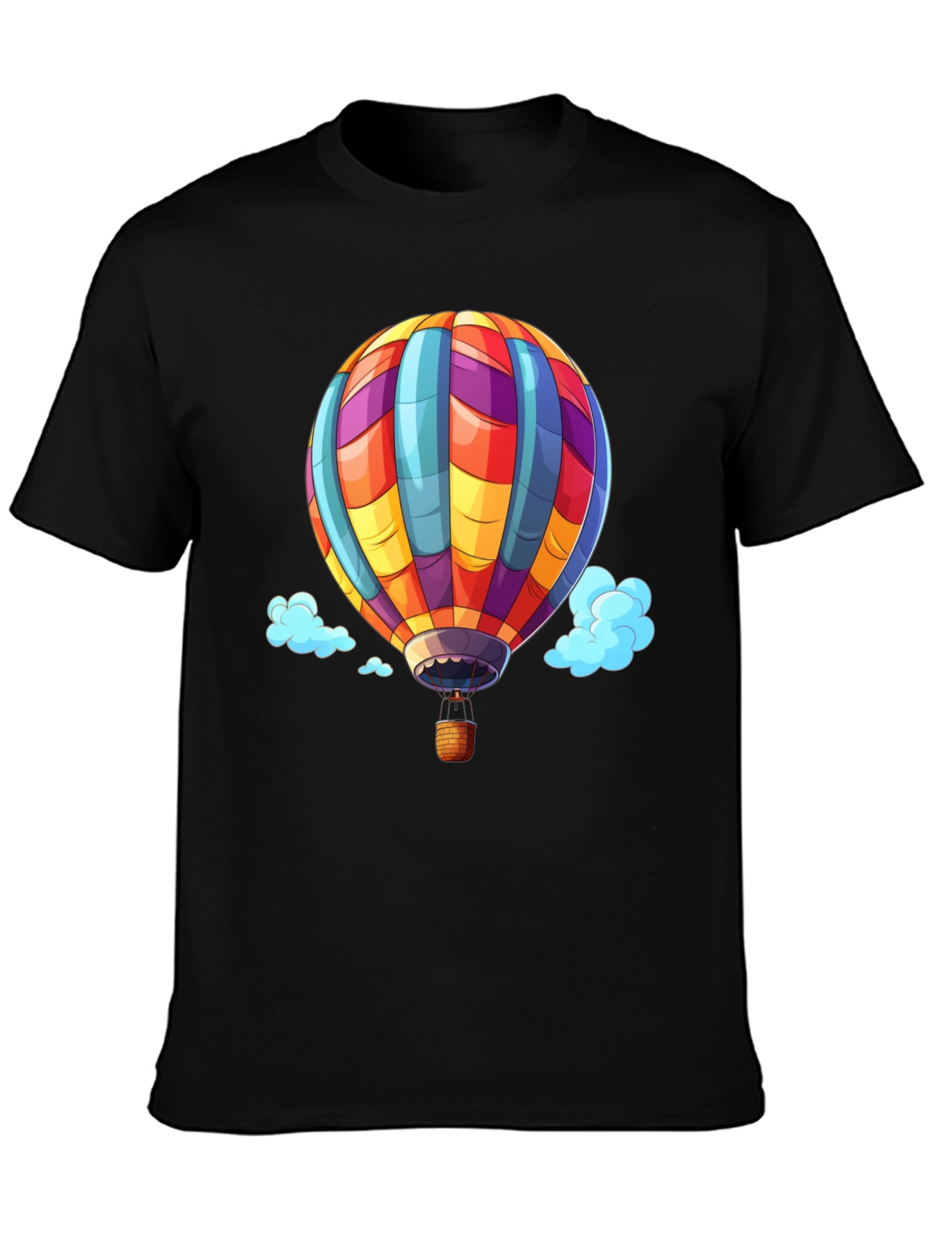 Hot Air Balloon Graphic Tee - Black Cotton T-Shirt