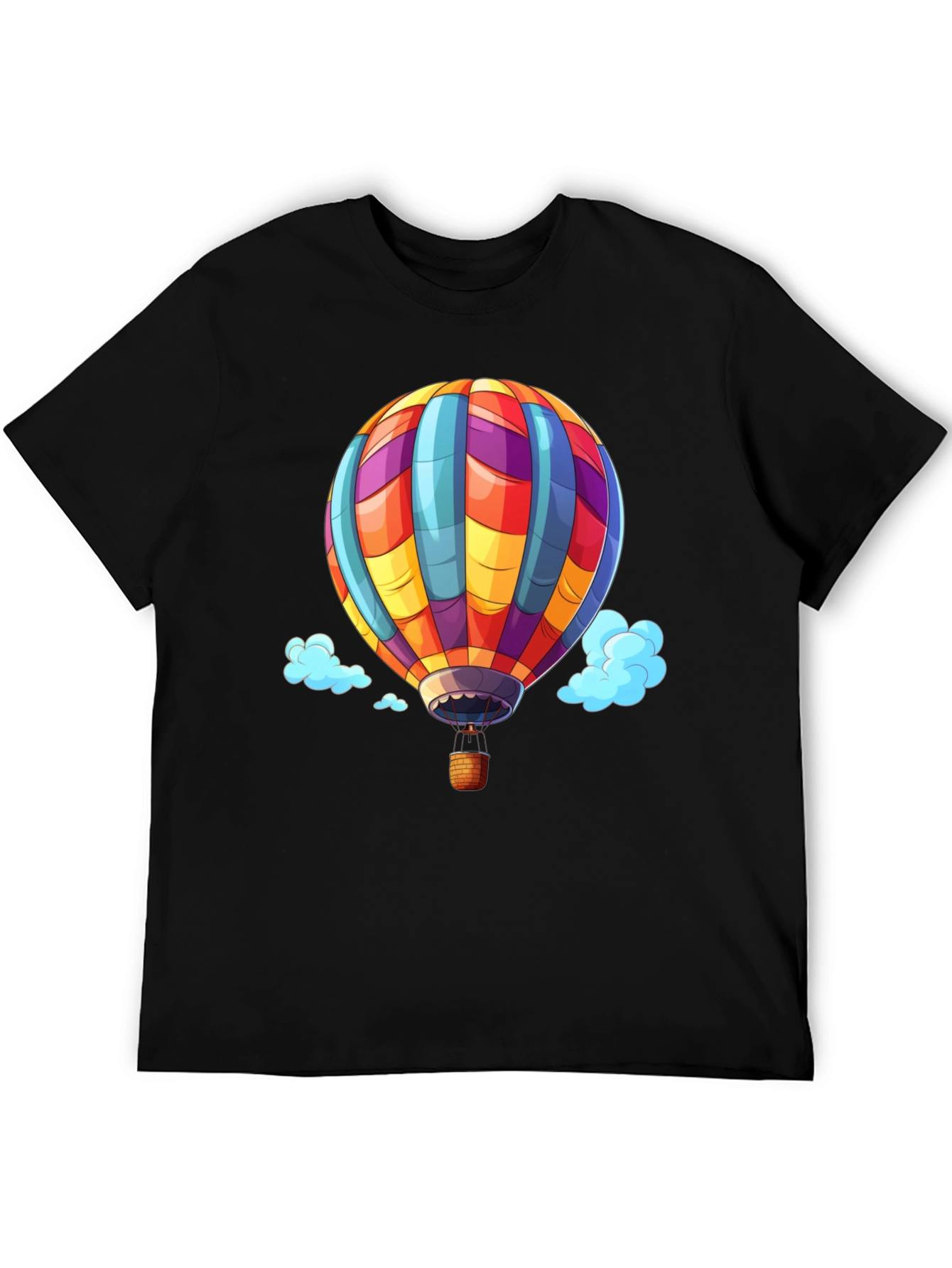 Hot Air Balloon Graphic Tee - Black Cotton T-Shirt