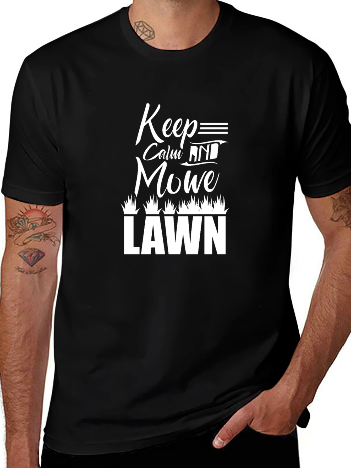 Keep Calm and Mow Lawn Black T-Shirt
