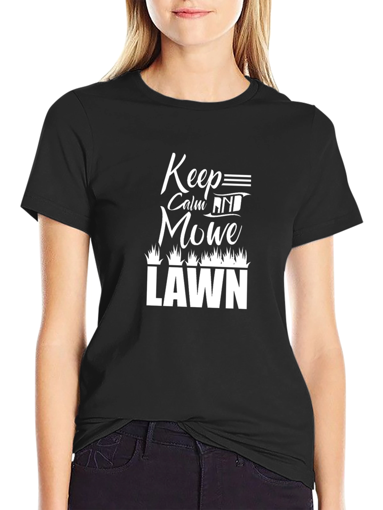 Keep Calm and Mow Lawn Black T-Shirt